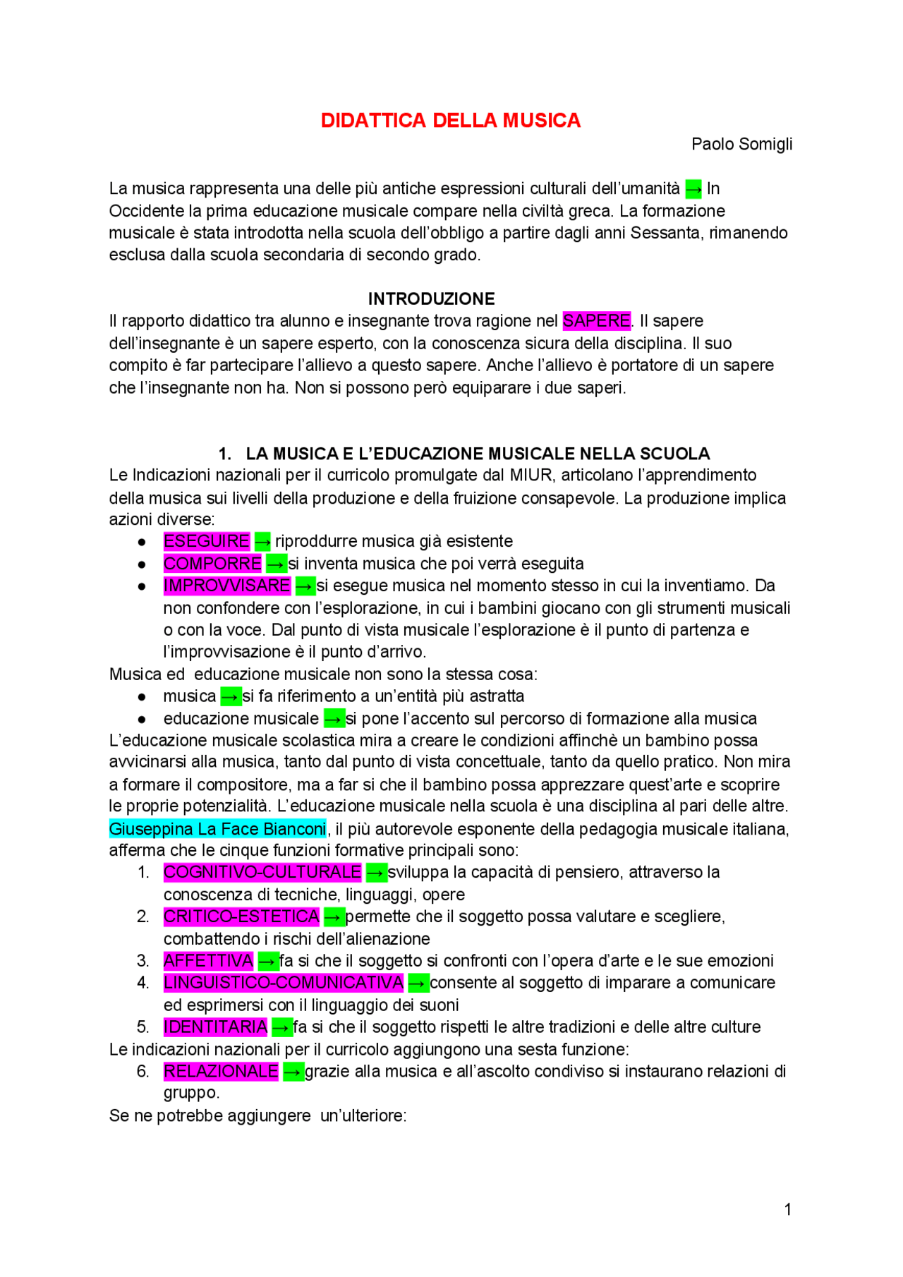 Didattica della musica Somigli Docsity
