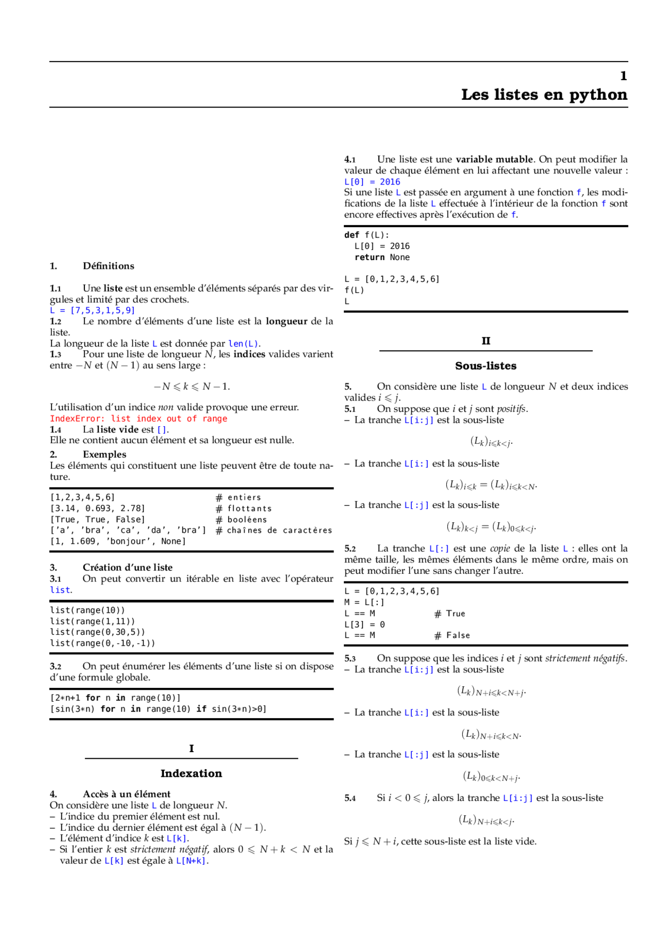 Liste python programmation - Docsity