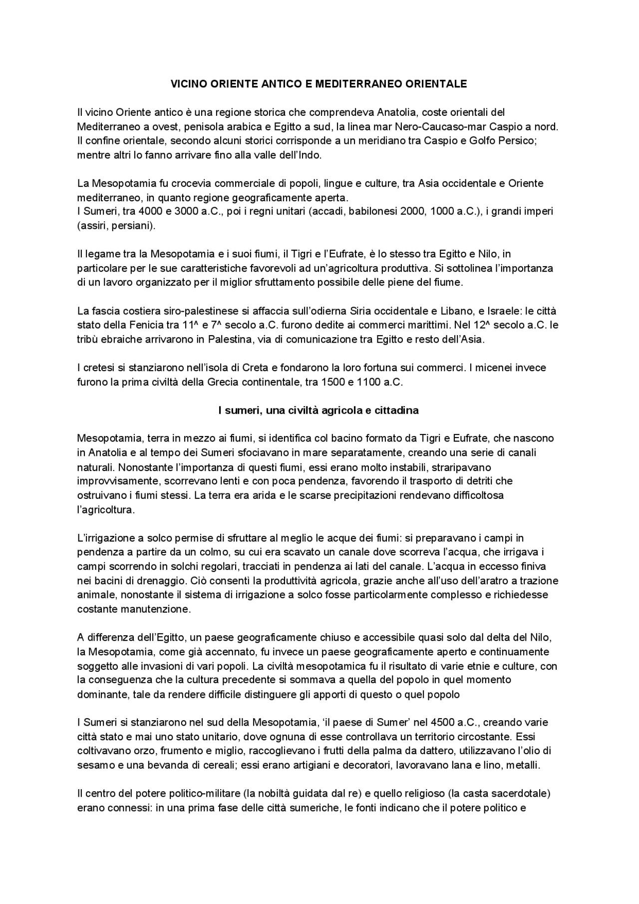 La Mesopotamia Ed I Sumeri Docsity