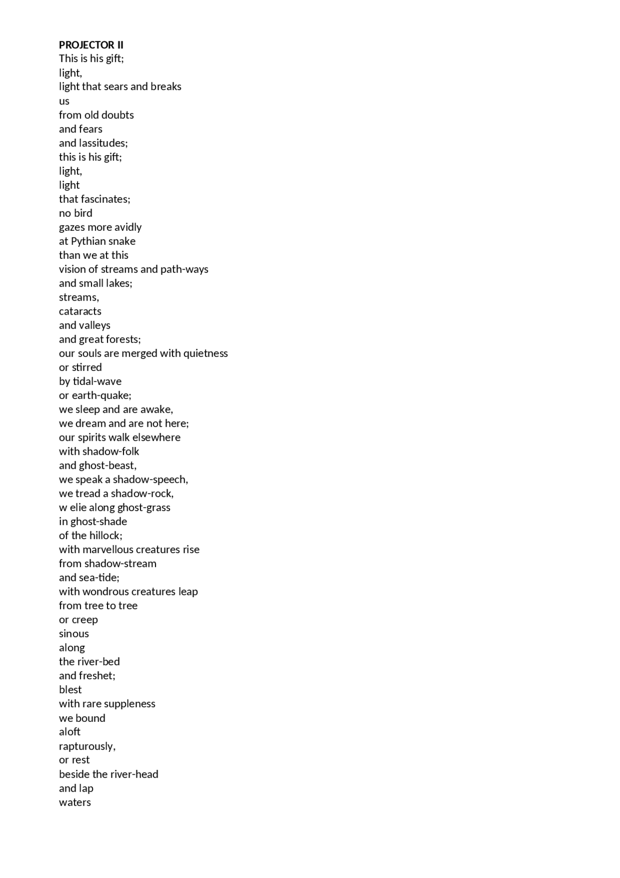 Projector II , a poem by H.D. - Docsity