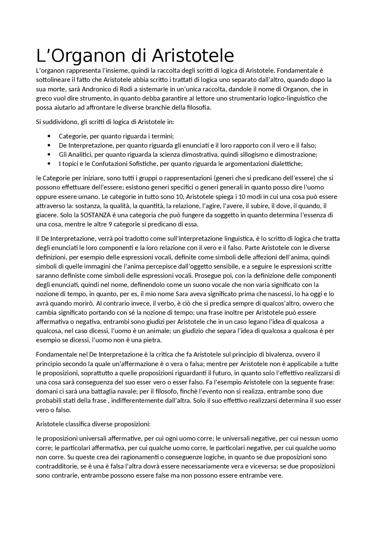 Logica di Aristotele, Organon Docsity