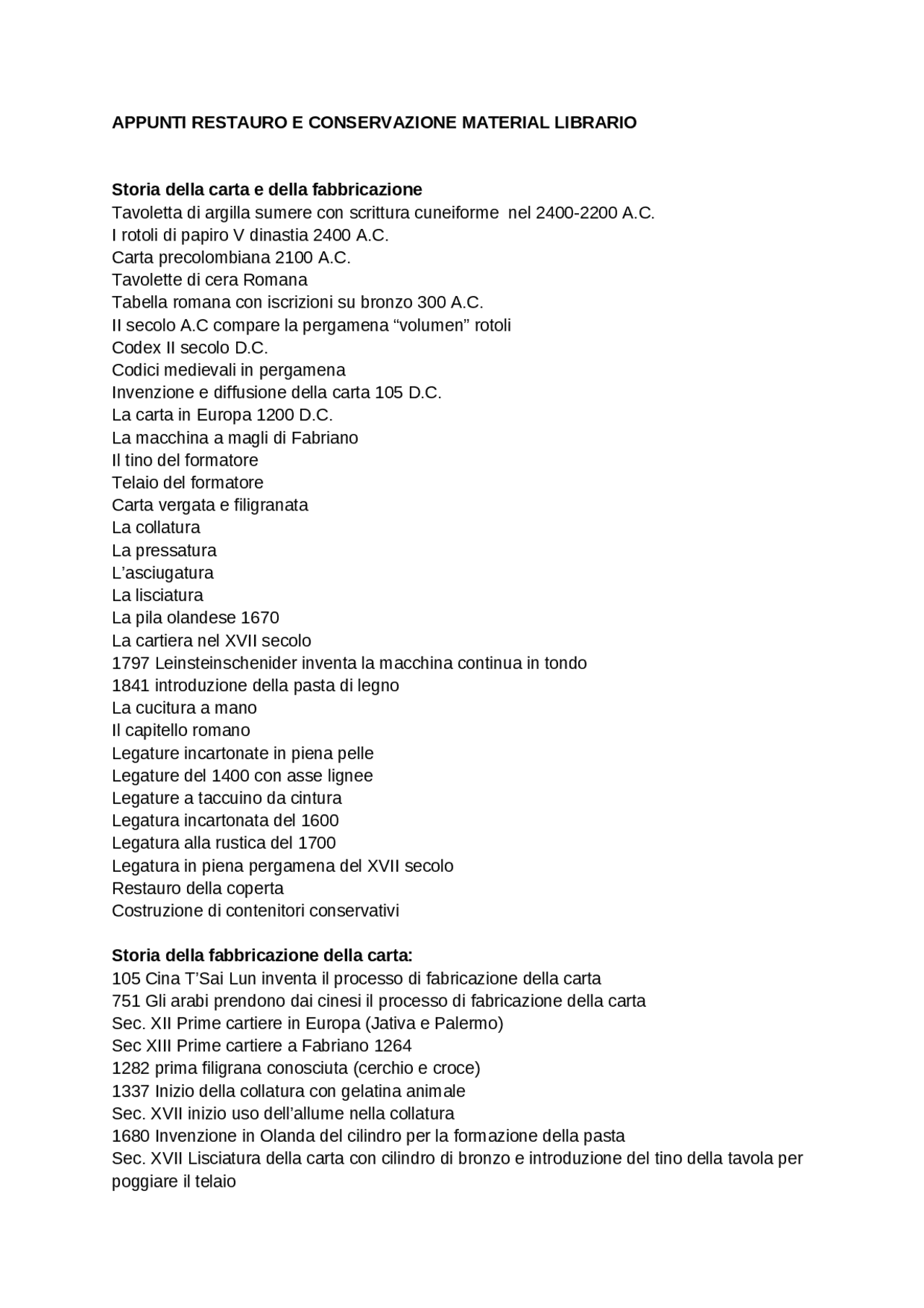 Restauro e conservazione materiale librario Docsity