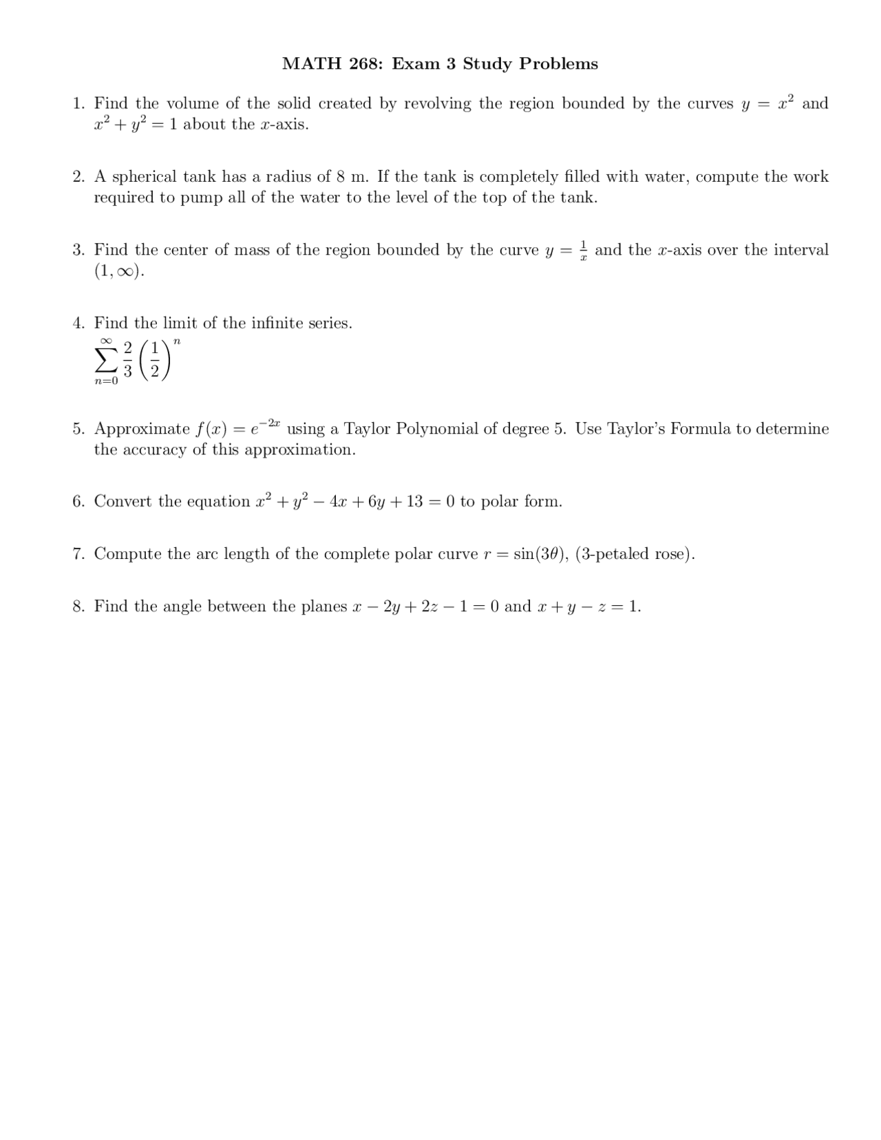 Calculus 2 Study Problems - Docsity