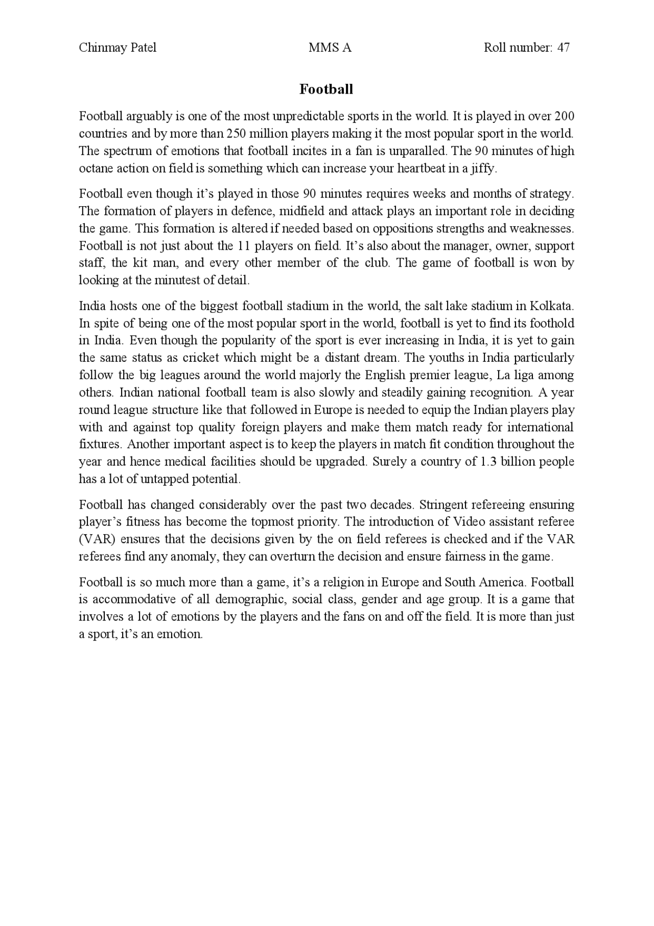 Football article for business communication Docsity