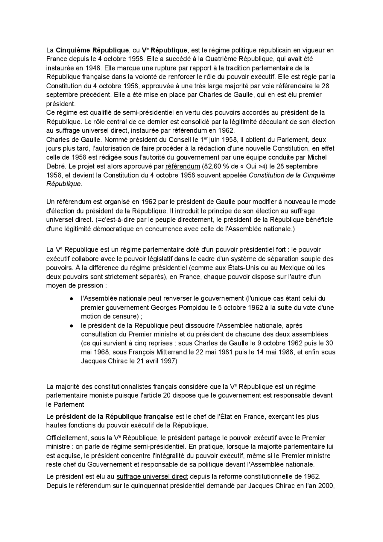 La cinquieme republique francaise Docsity