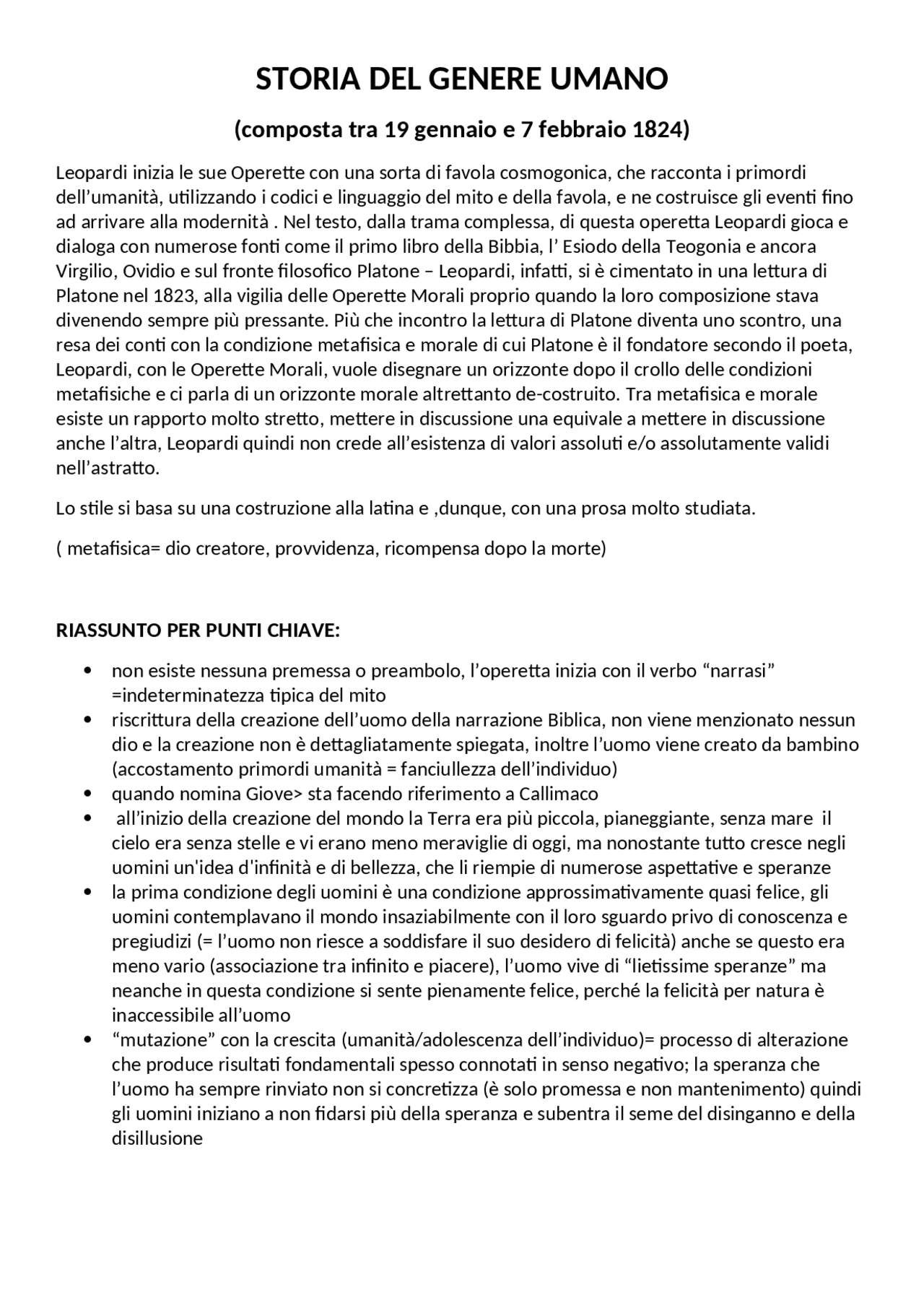 STORIA DEL GENERE UMANO Docsity