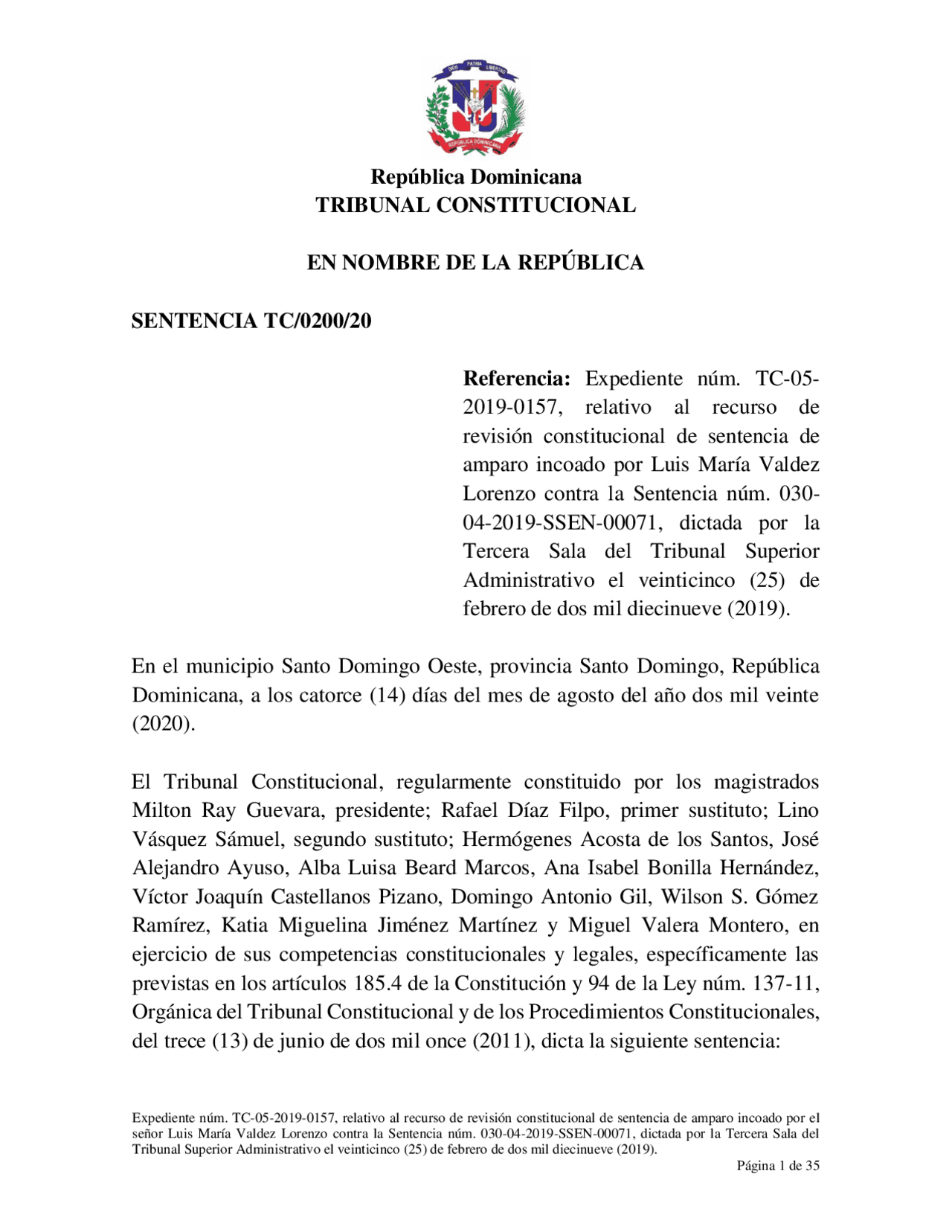 Sentencia acción de amparo RD 200-2020 - Docsity