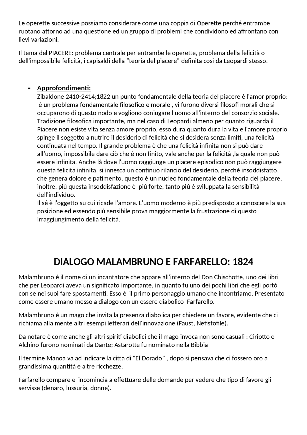 OPERETTE MALAMBRUNO E FARFARELLO; NATURA E ANIMA Appunti di Letteratura Italiana Docsity
