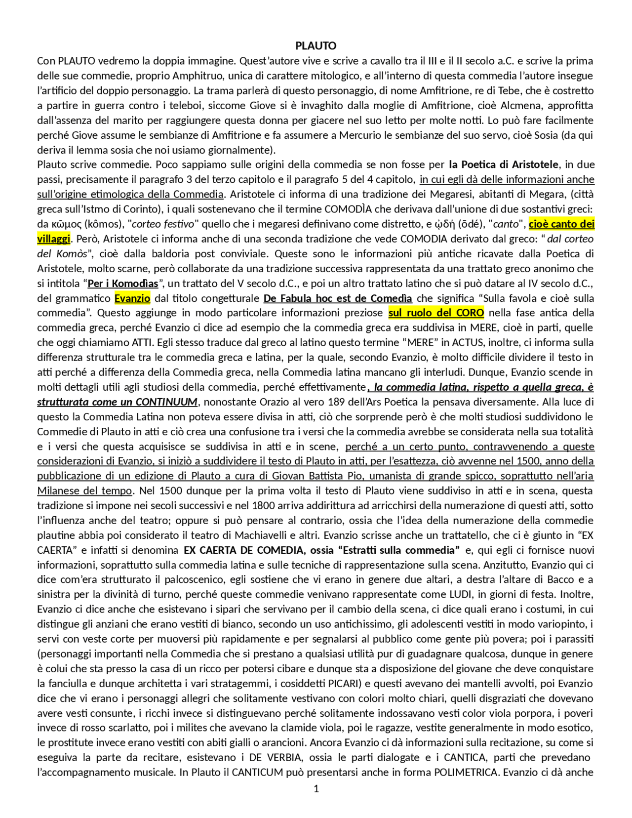 Plauto- Amphitruo versi 94 a 152 | Appunti di Letteratura latina | Docsity
