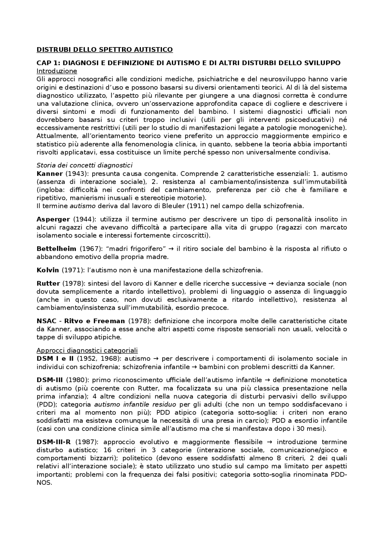 Disturbi dello Spettro Autistico - Docsity