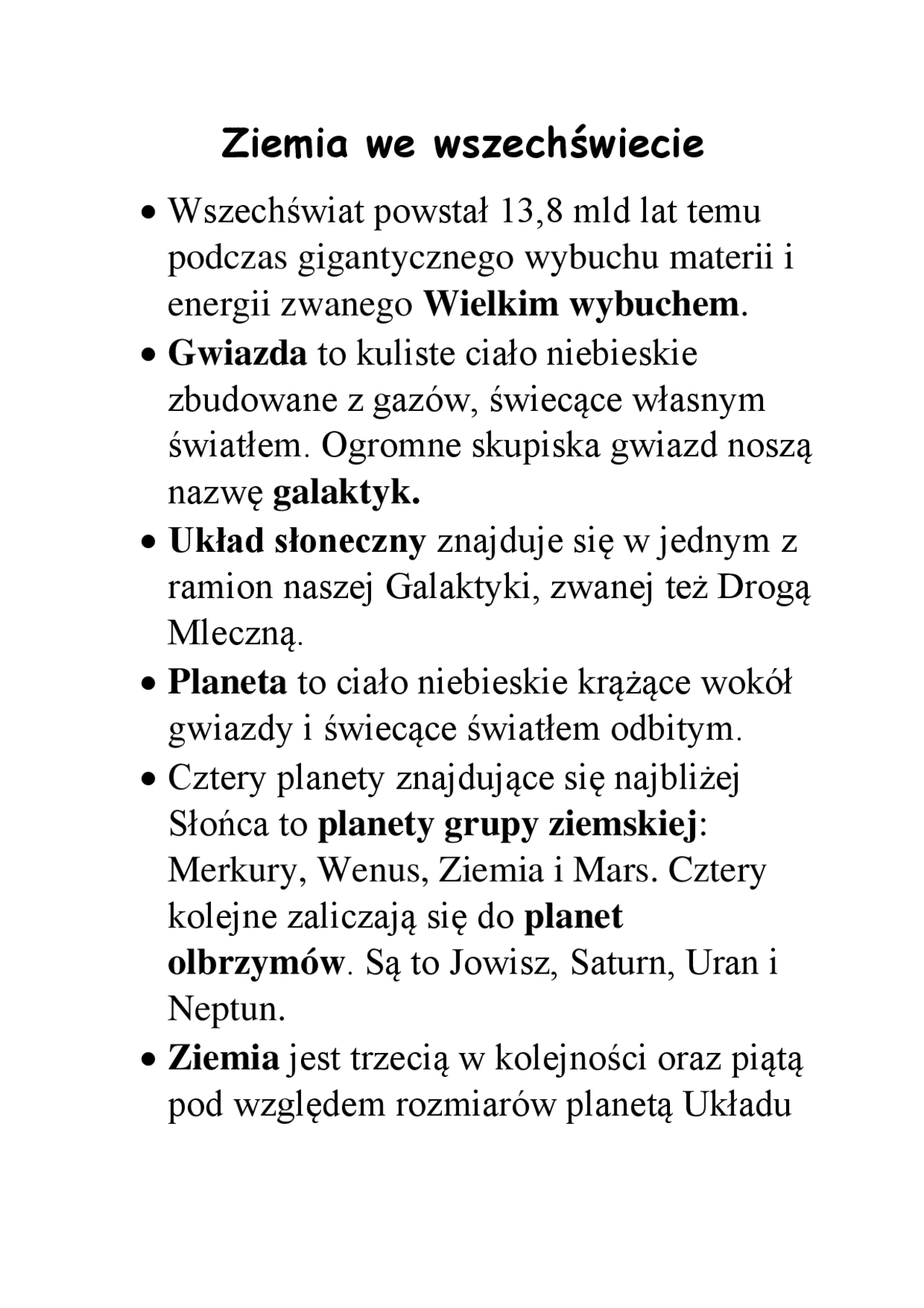 Ziemia we wszechświecie notatka - Docsity