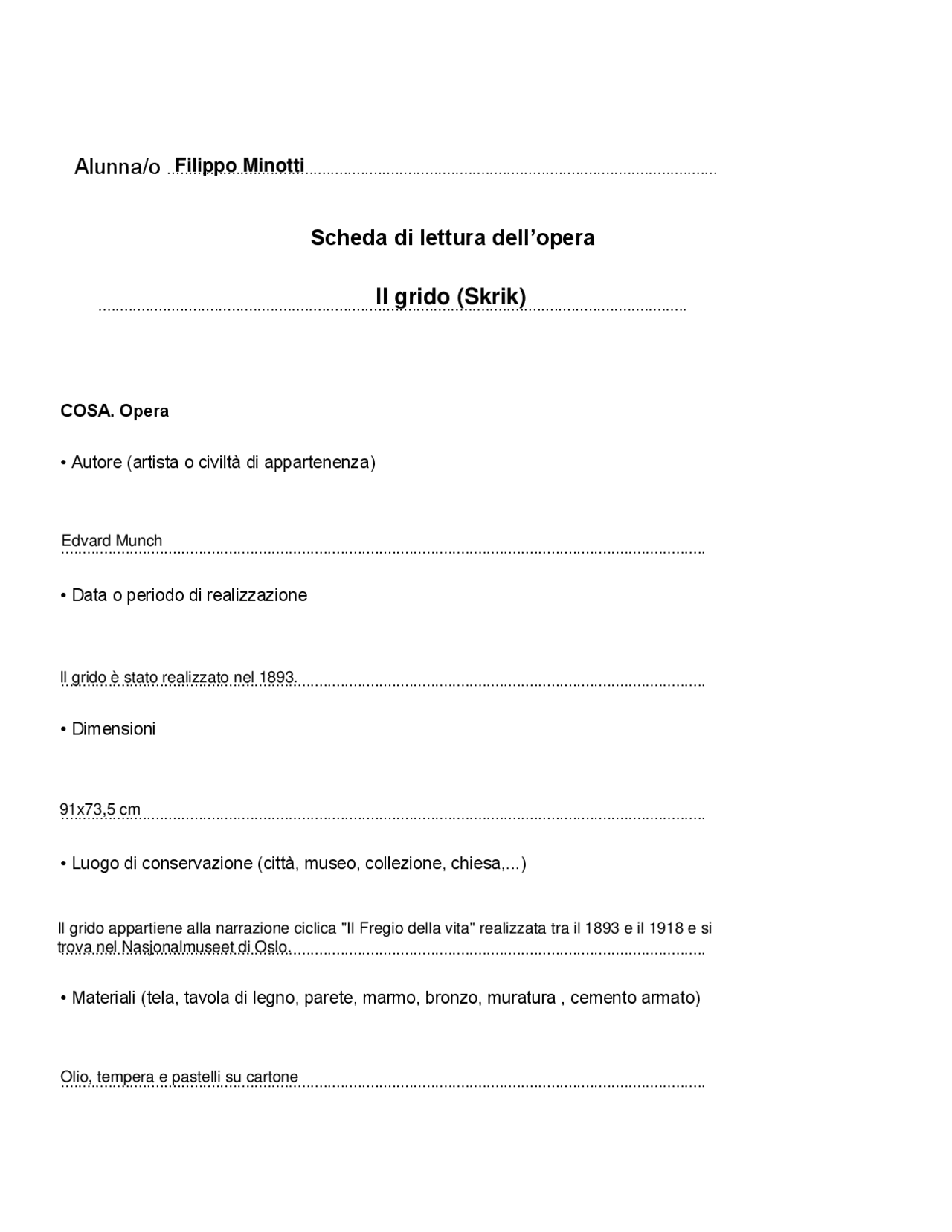 L'urlo (o il grido) di Munch, scheda di lettura dell'opera Docsity