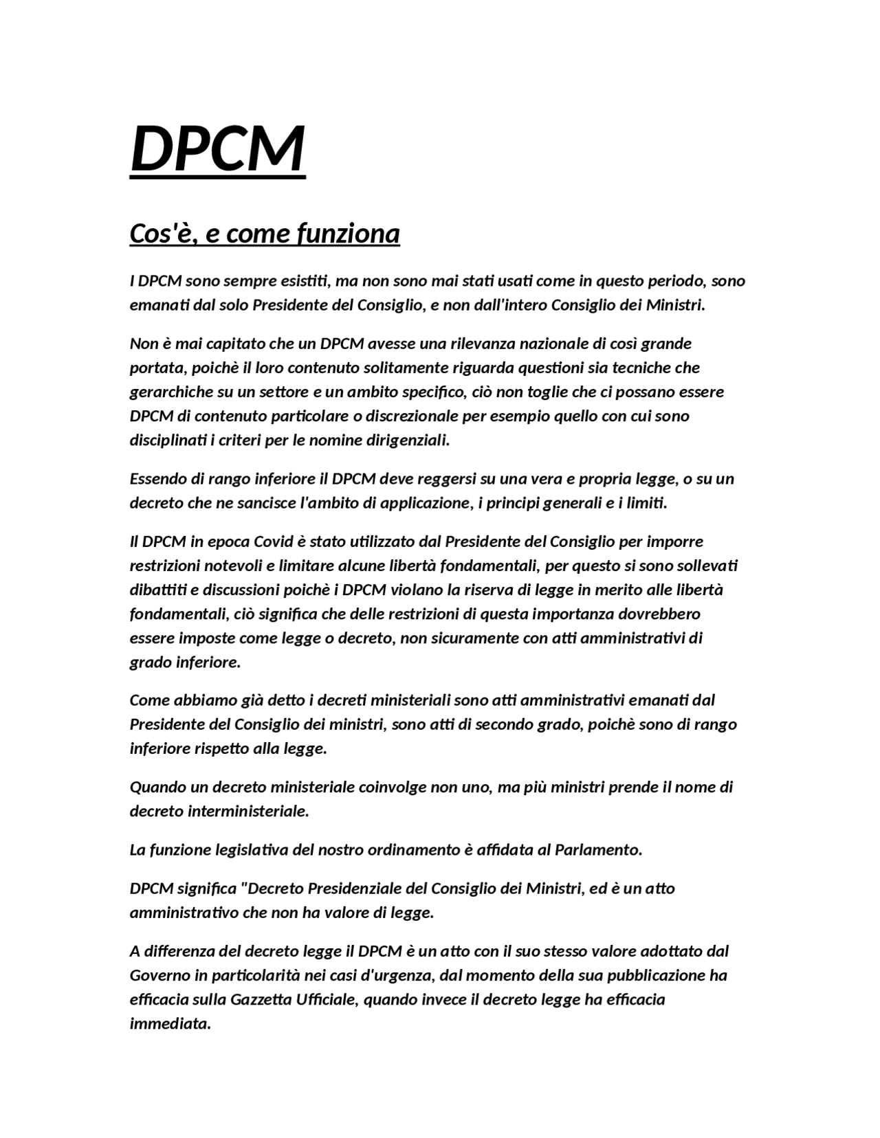 I DPCM E I Decreto Ministeriale Docsity