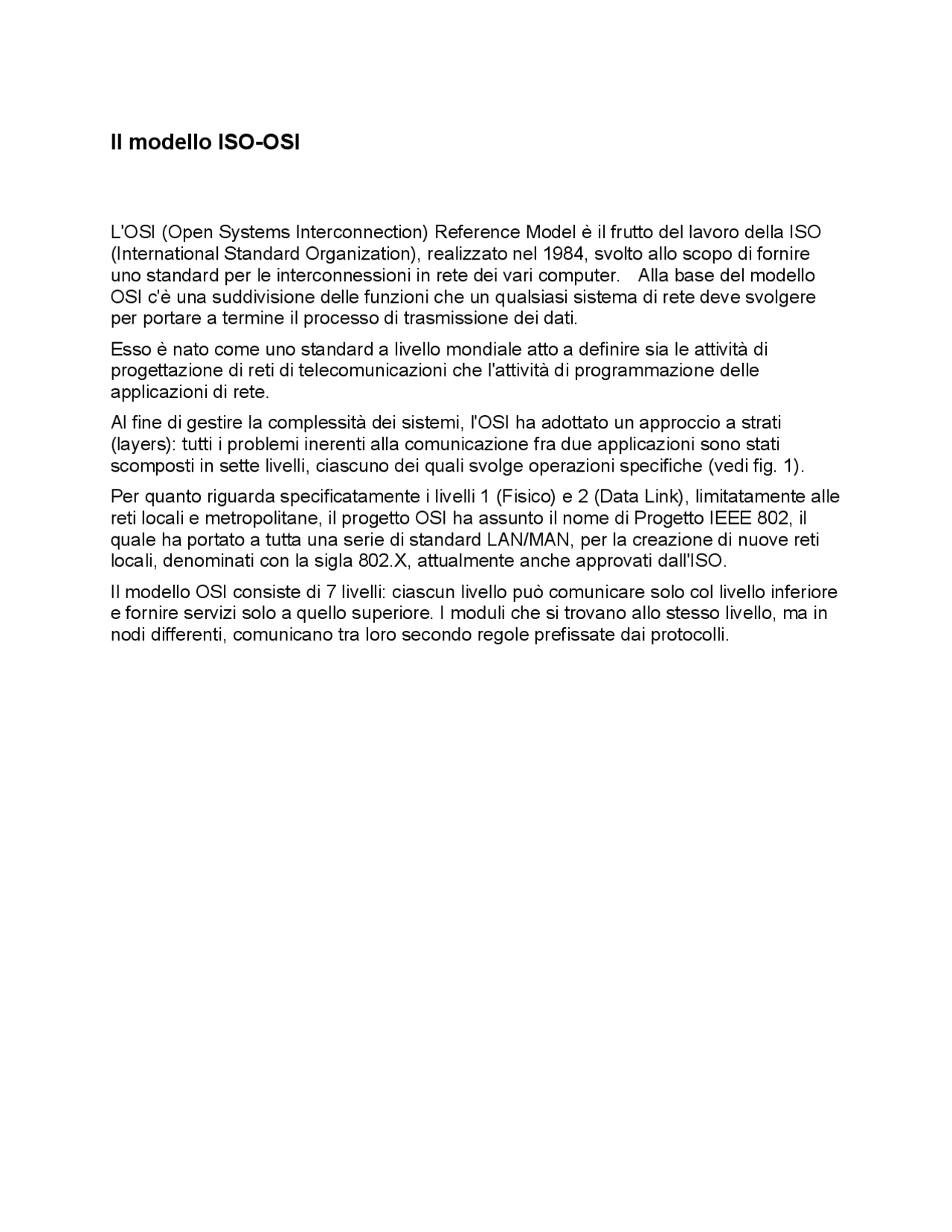 Il modello standard ISO-OSI - Docsity