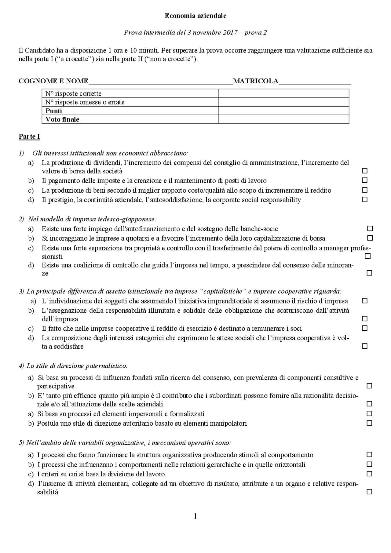 Simulazioni unicatt milano Docsity