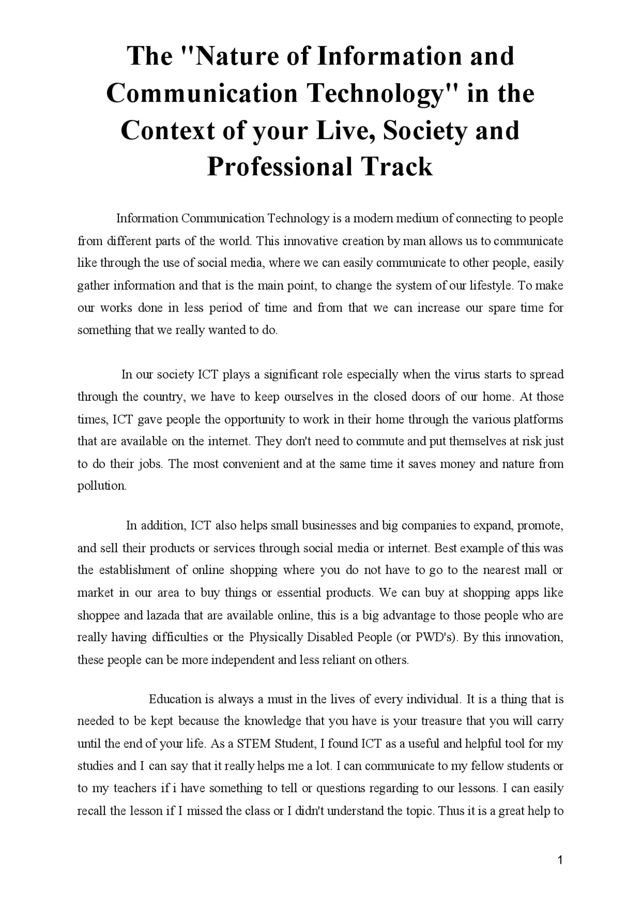 Insightful reflection abt the Nature of ICT | Essays (high school ...