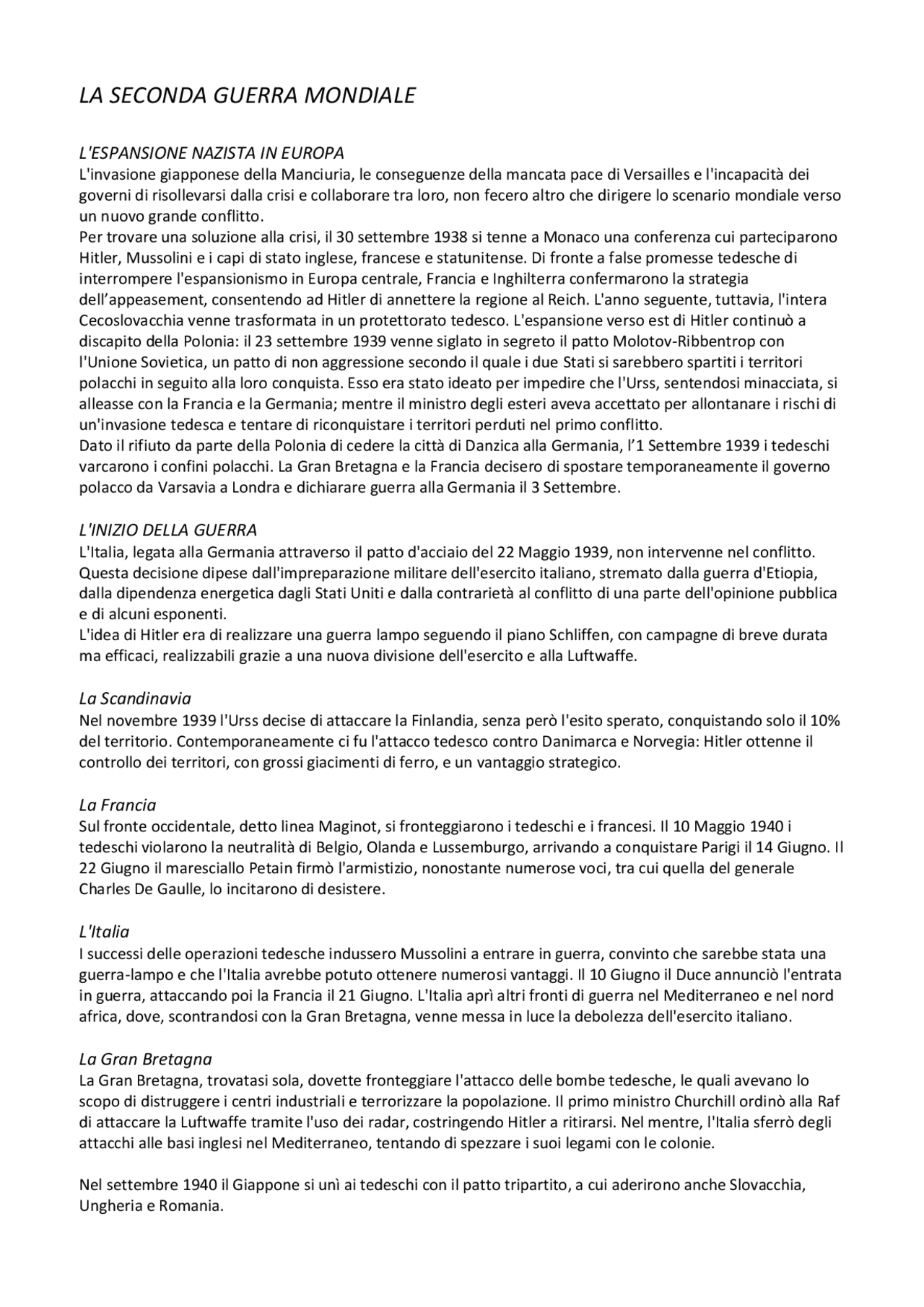 seconda guerra mondiale: riassunto breve pdf