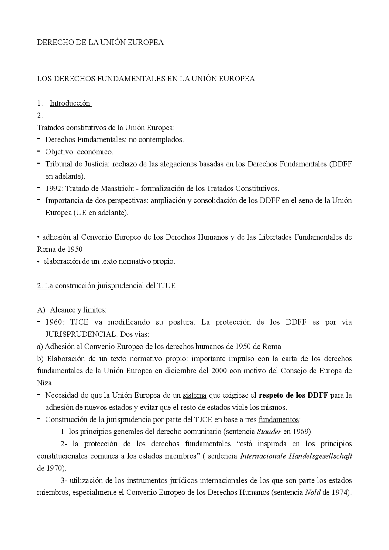Derecho de la Unión Europea - Docsity