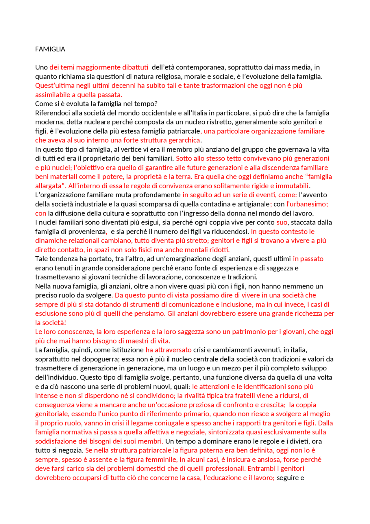 Tema sulla Famiglia Docsity