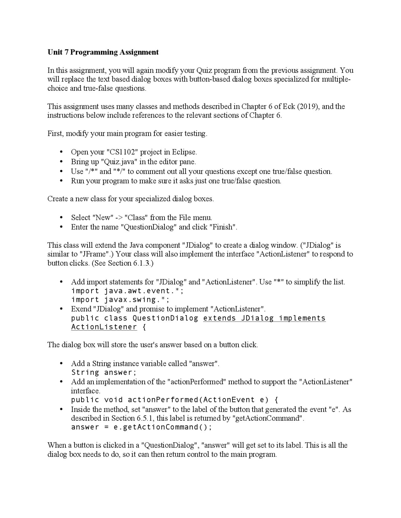 GUI programming in Java | Exercises Computer Science | Docsity
