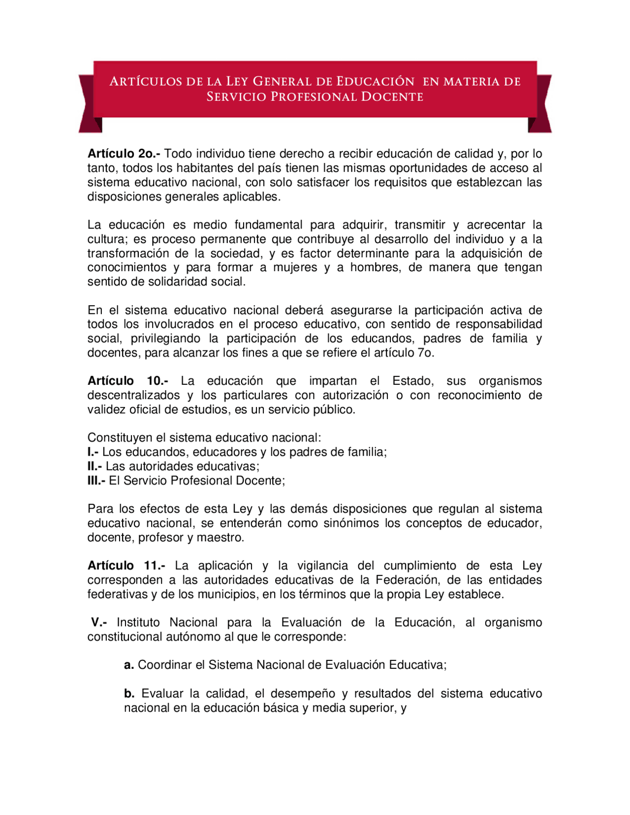 Ley general de la educacion en mexico - Docsity
