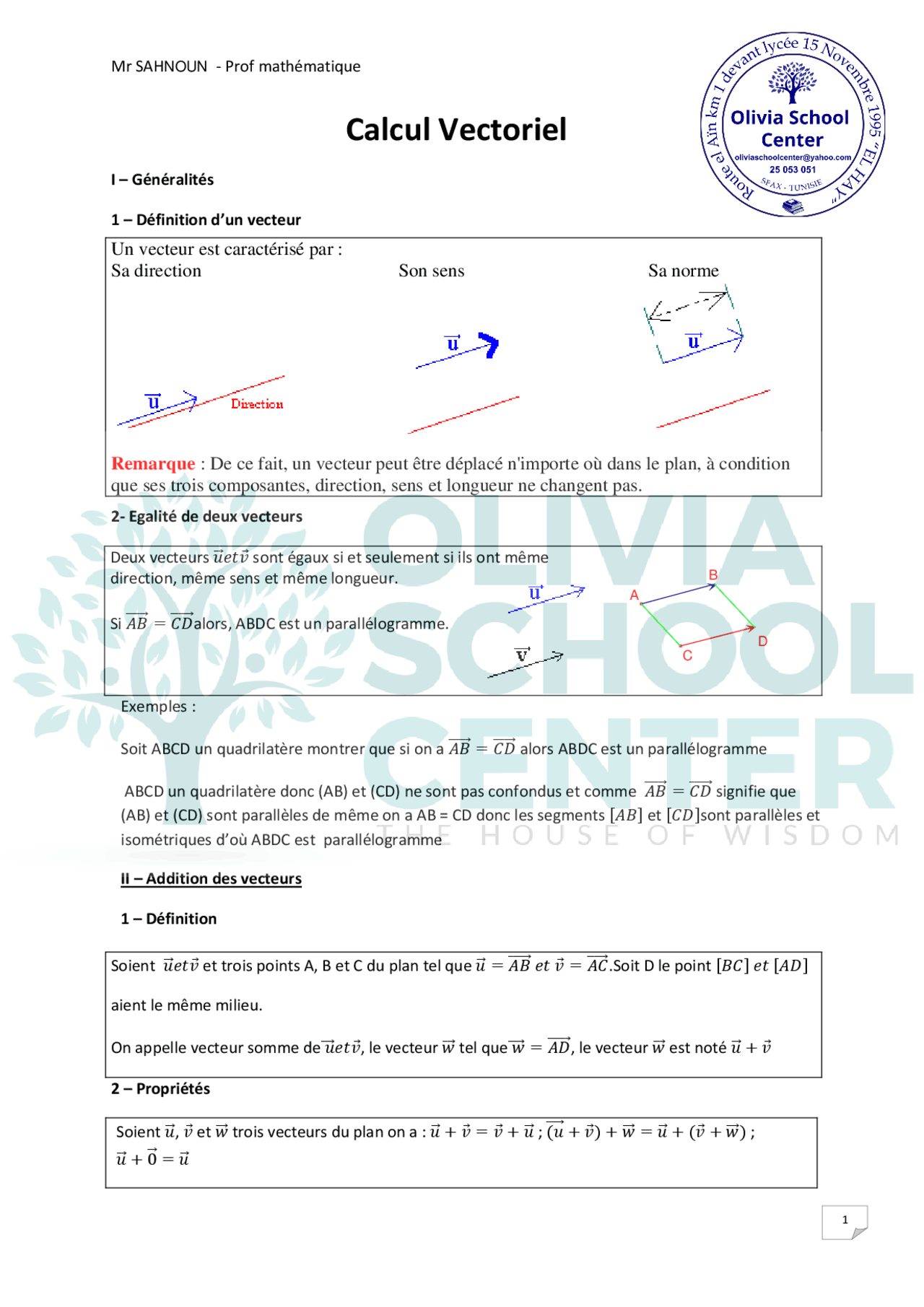 Vecteurs : Définition, propriétés, colinéarité, orthogonalité, norme ...