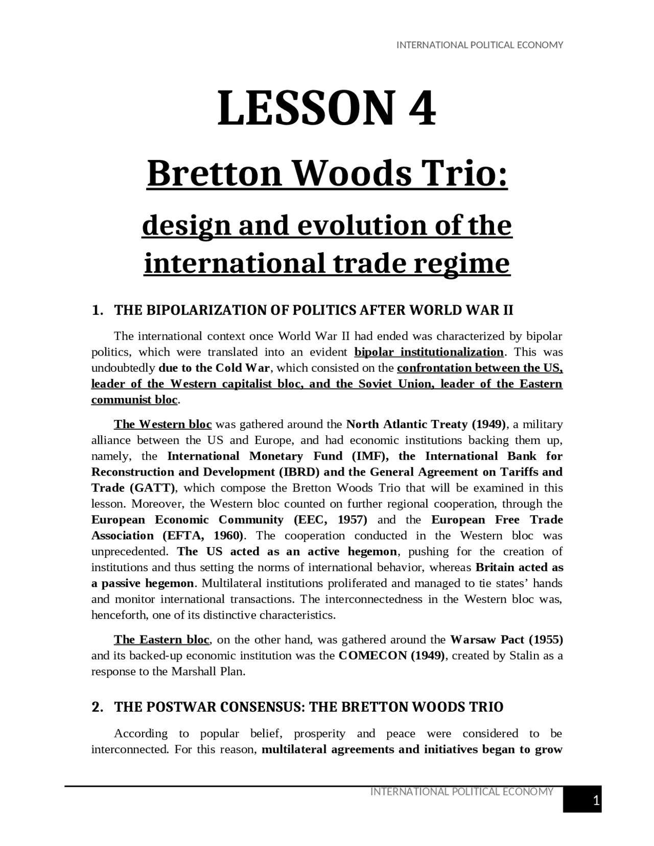The Bretton Woods Trio Docsity