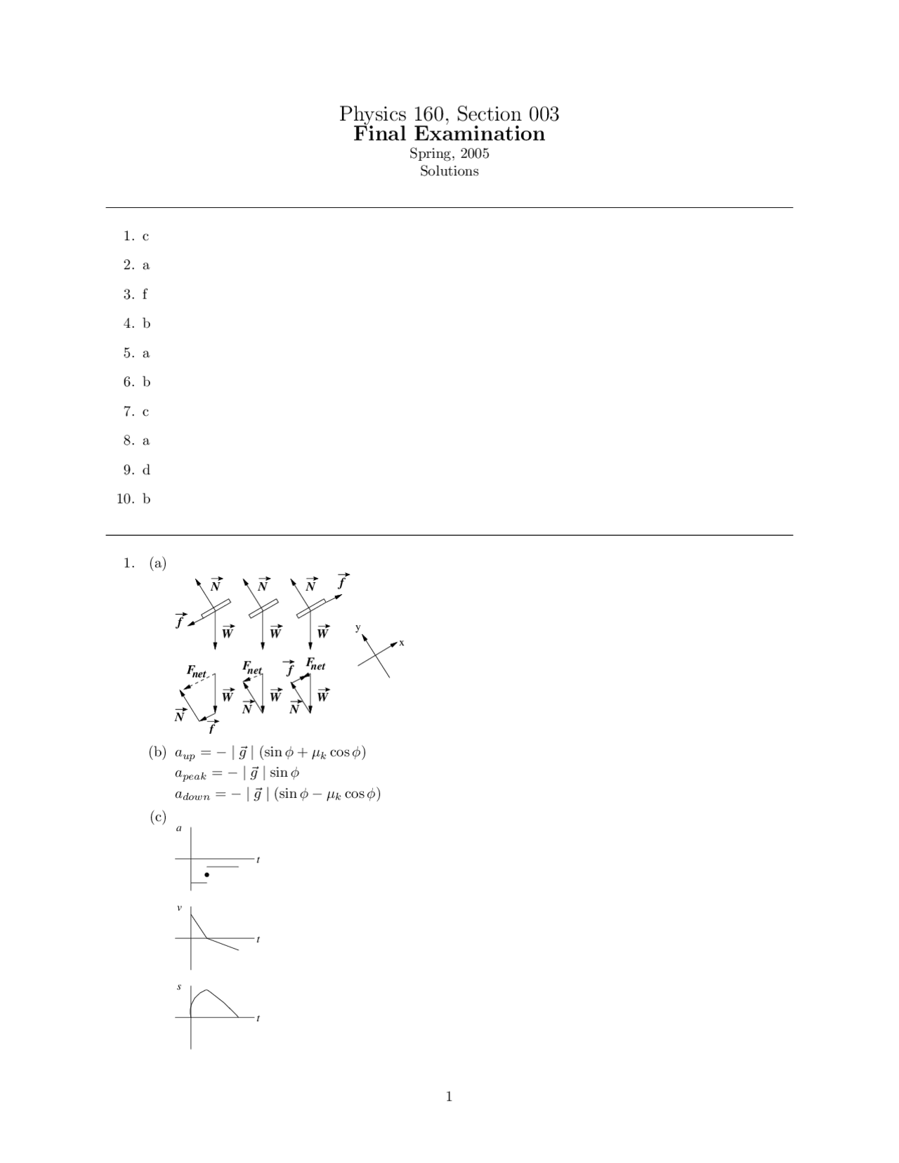 Solutions for Final Exam - University Physics I | PHYS 160 | Exams ...