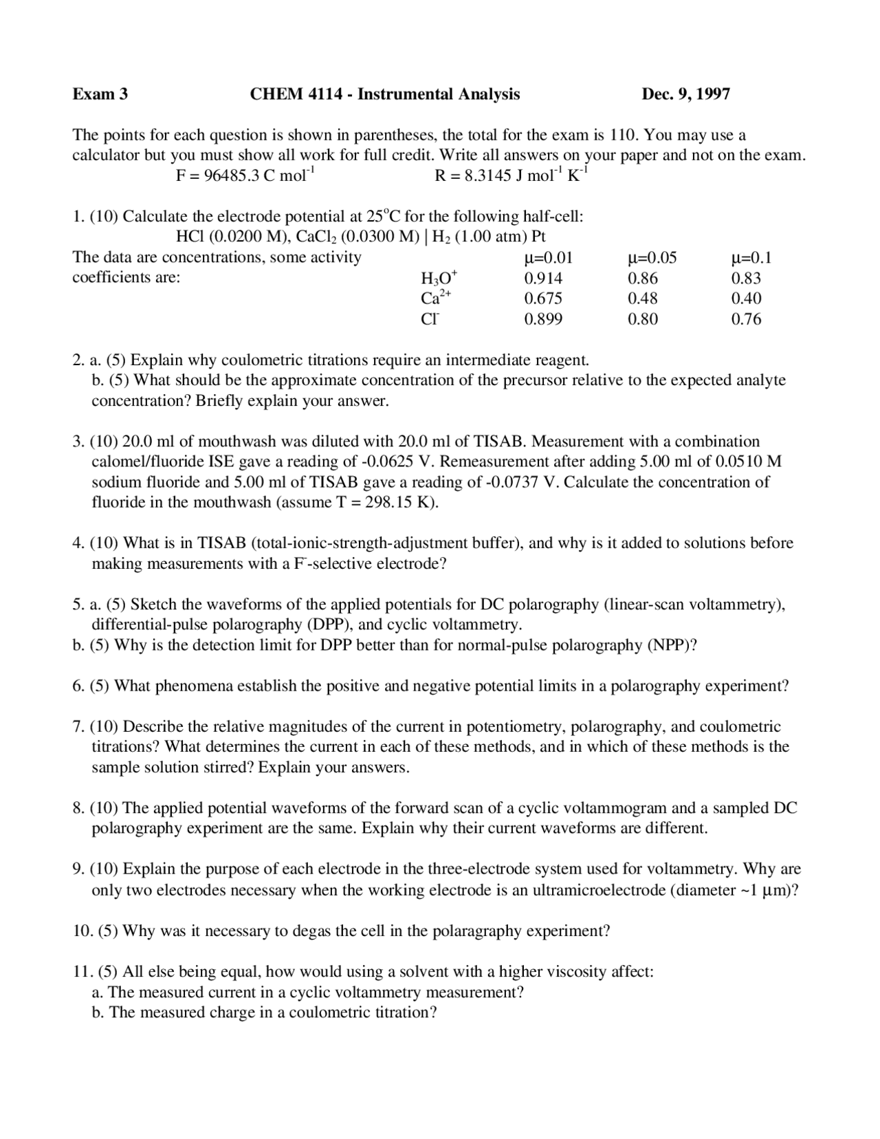 13 Questions for Test 3 Instrumental Analysis CHEM 4114 Docsity