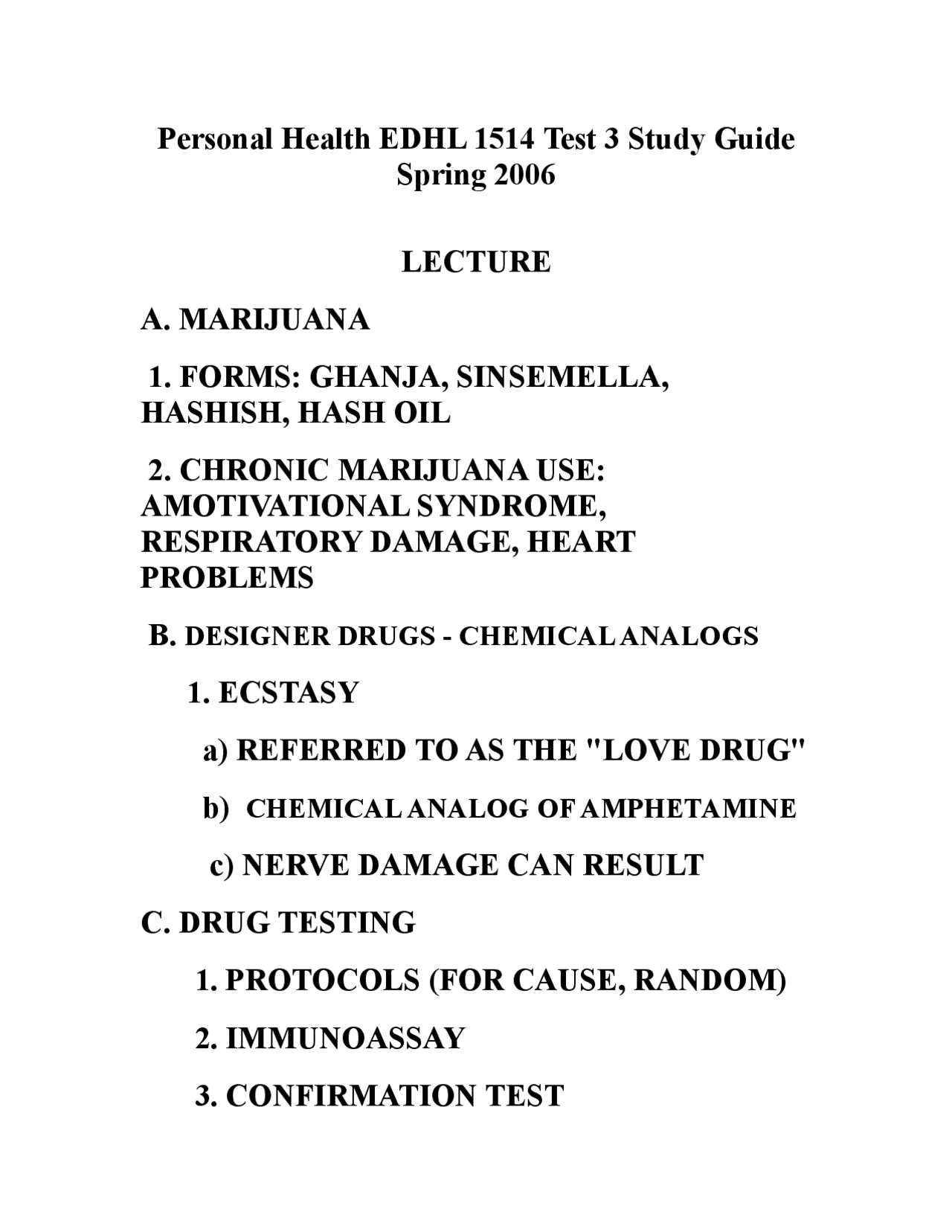 Personal Health Test 3 Study Guide EDHL 1514 Docsity