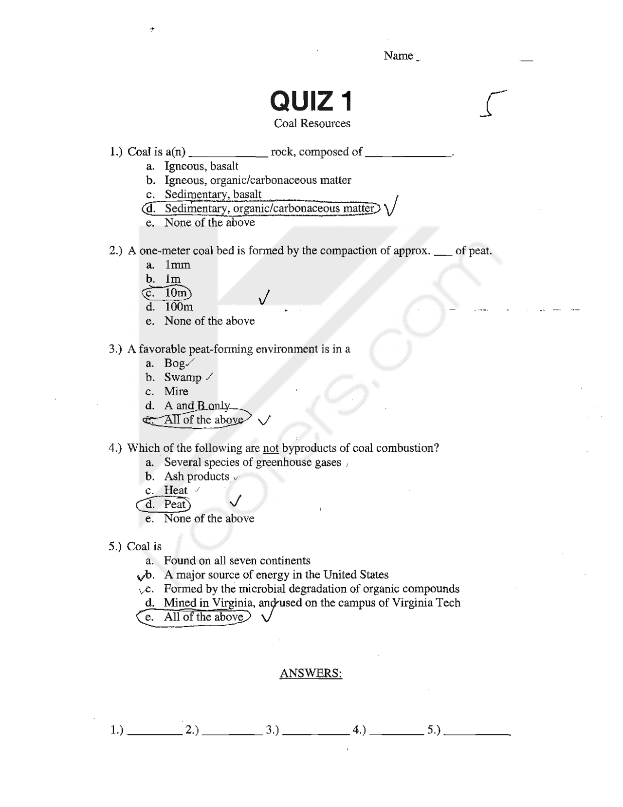 5 MCQs Quiz 1 - Elements of Geology | GEOL 2104 - Docsity