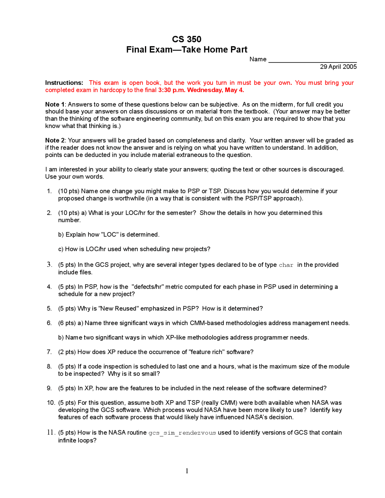 15 Questions on Introduction to Software Engineering - Final Exam | CS ...