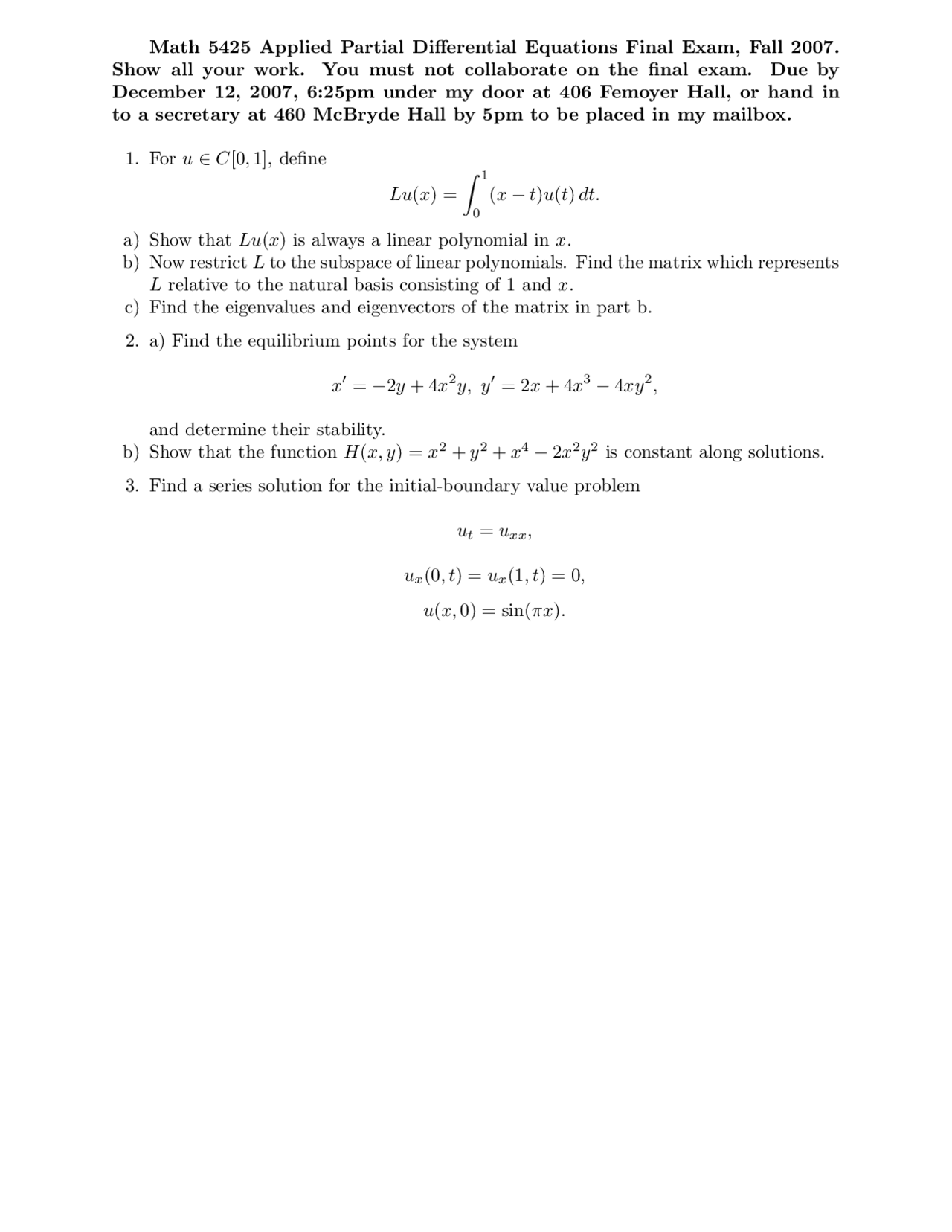 3 Questions for Final Exam - Applied Partial Differential Equations ...