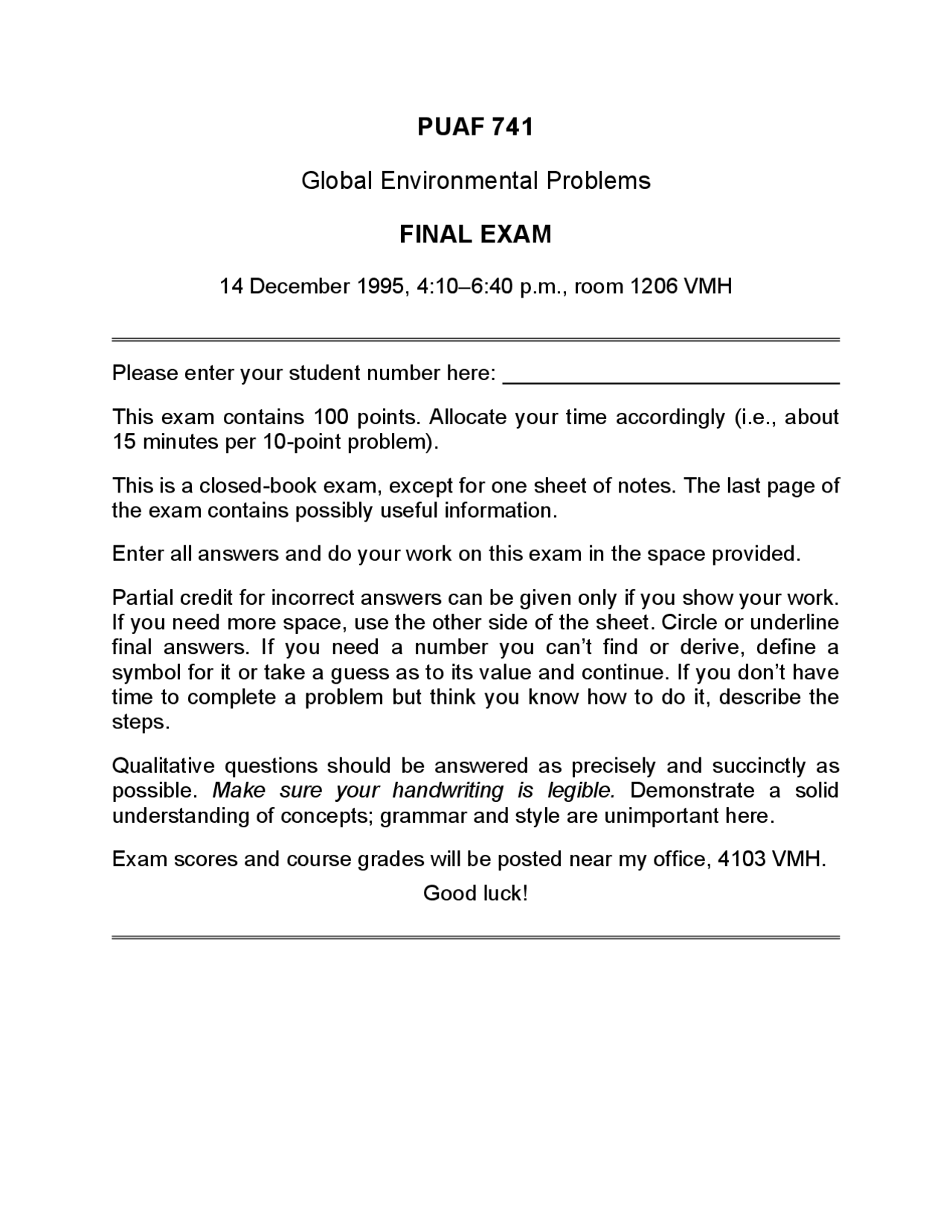 7 Problems on Global Environmental issues - Final Exam | PUAF 741 ...