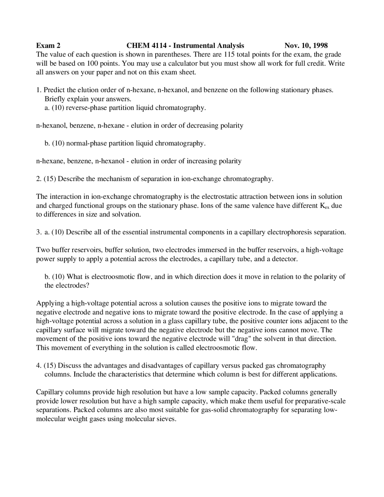 5 Questions on Instrumental Analysis Old Exam 2 CHEM 4114 Exams