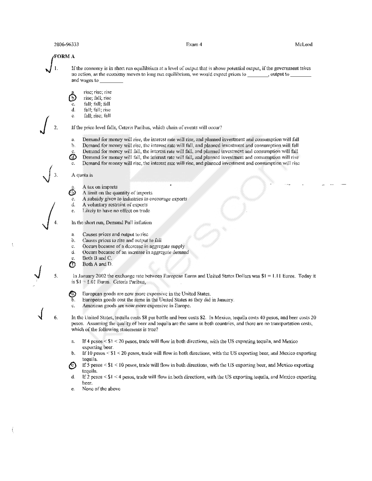 Exam 4A with Answer Key for Principles of Economics | ECON 2006 - Docsity