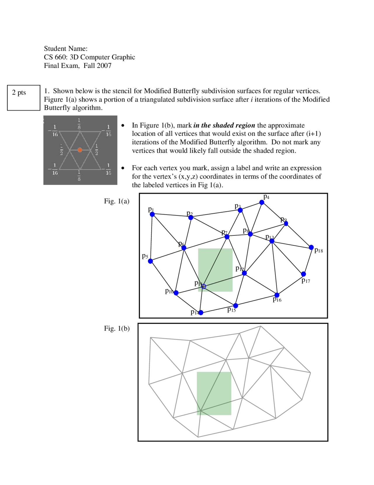 Computer Graphics Example Exam 8 Questions on 3D Computer Graphics - Final Examination - Fall 2007 ...
