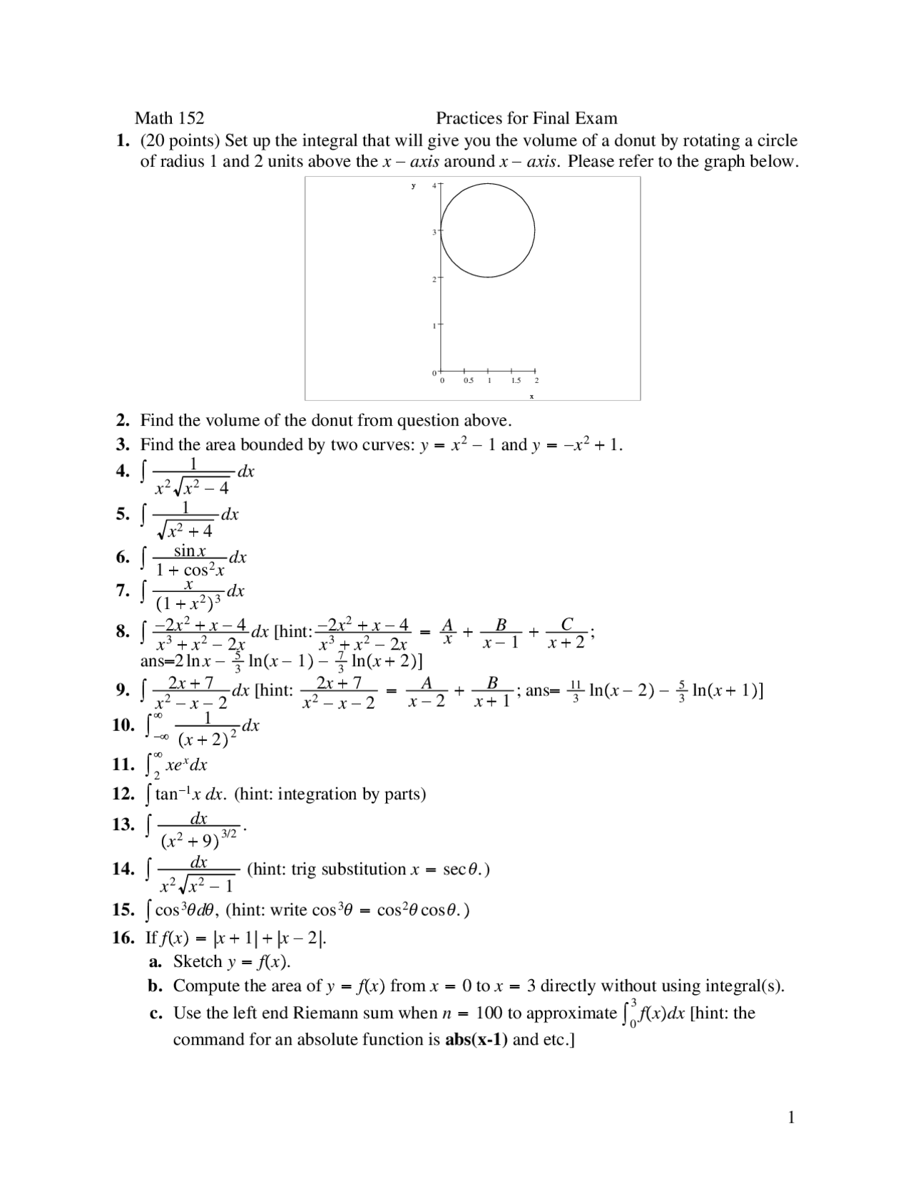 Practice Final Exam - Calculus and Analytic Geometry II | MATH 152 ...