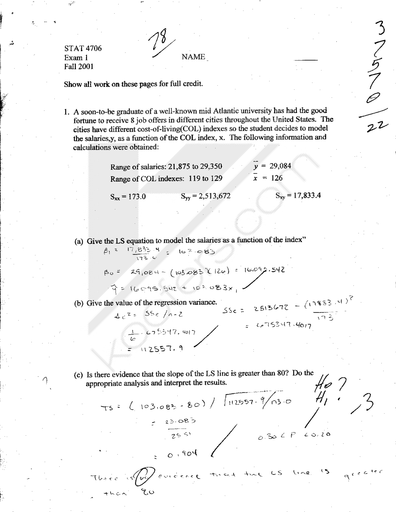 Exam 1 - Correlation of Coefficient - Statistics for Engineering | STAT ...