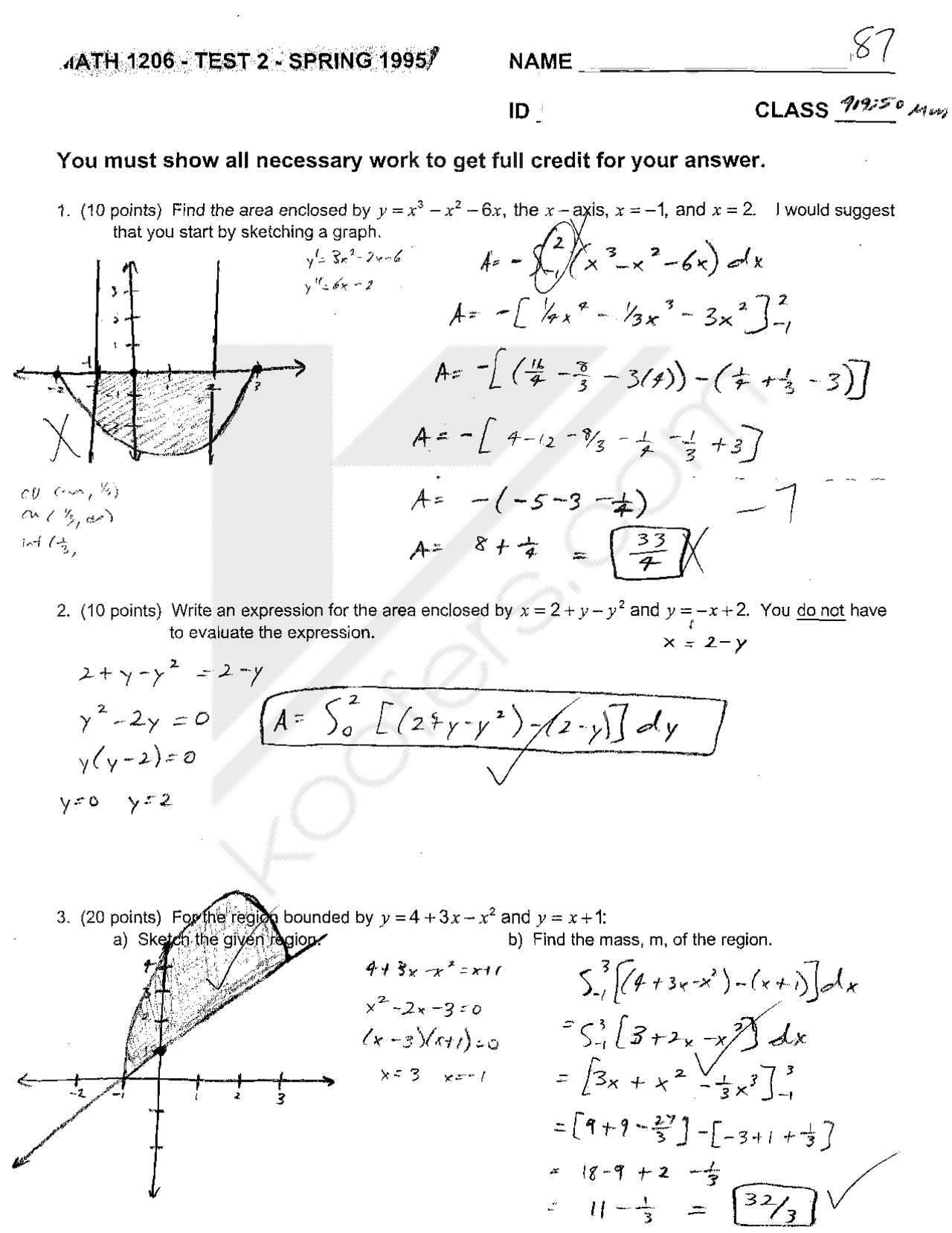 Calculus Test 2: 6 Questions with Answers | MATH 1206 - Docsity