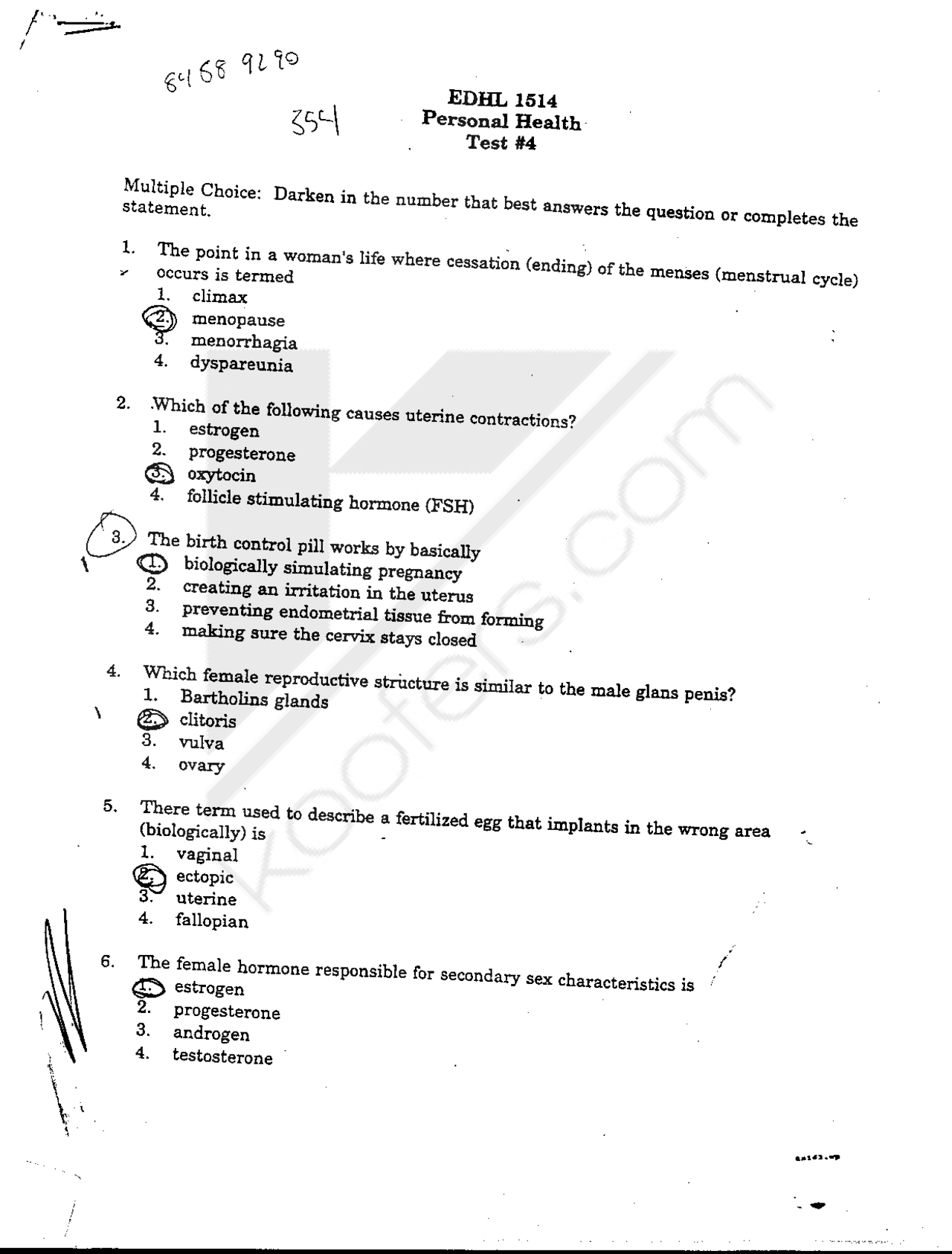 Personal Health Test 4 with answers EDHL 1514 Docsity