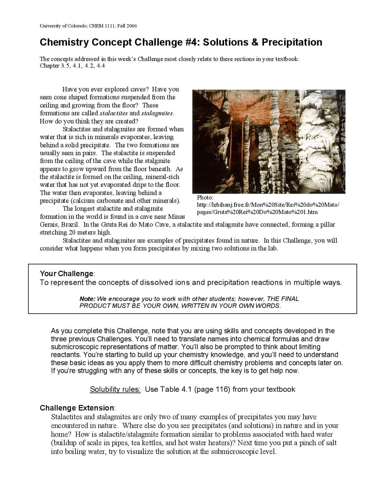 Chemistry Concept Challenge # 4: Solution and Precipitation | CHEM 1111 ...