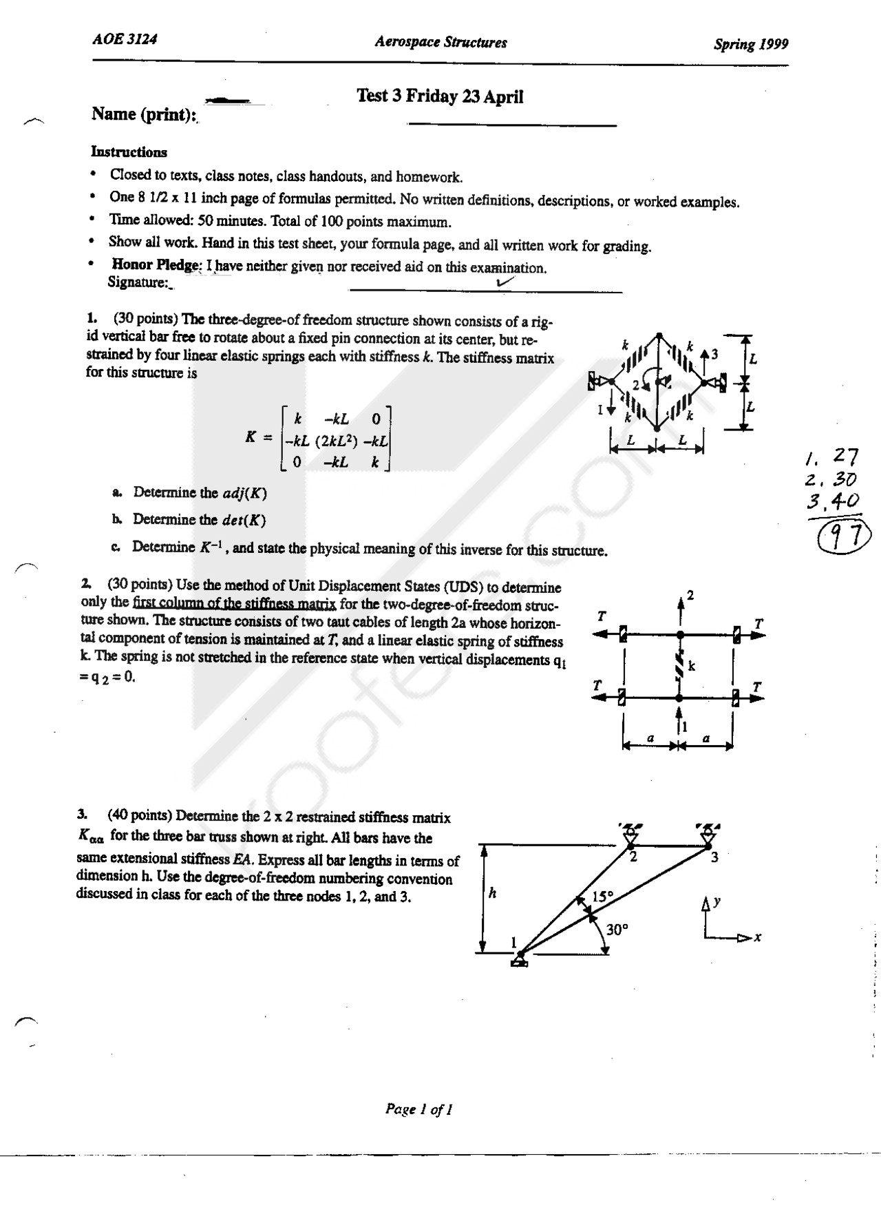 Aerospace Structures - Test 3 Questions with Answers | AOE 3124 - Docsity