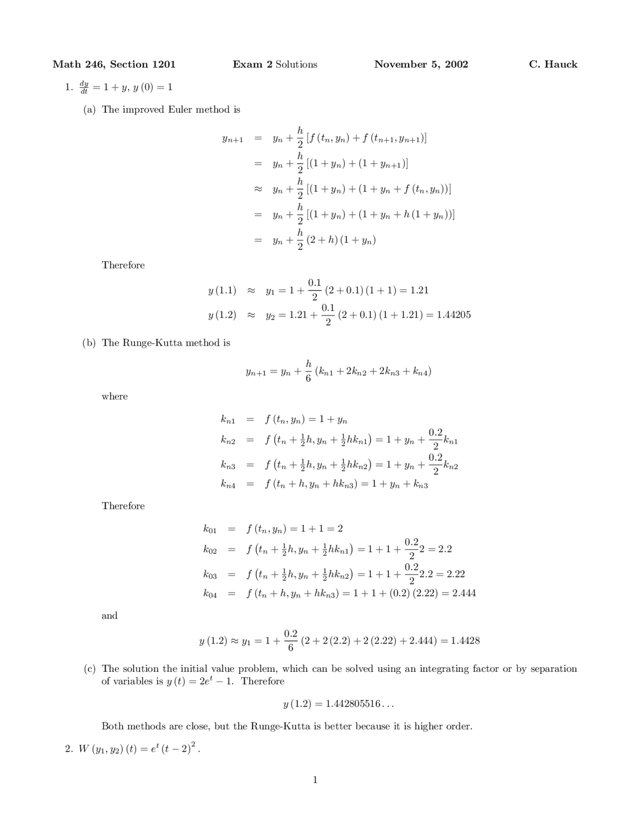 Exam 2 Solutions - Differential Equations for Engineers and Scientists ...