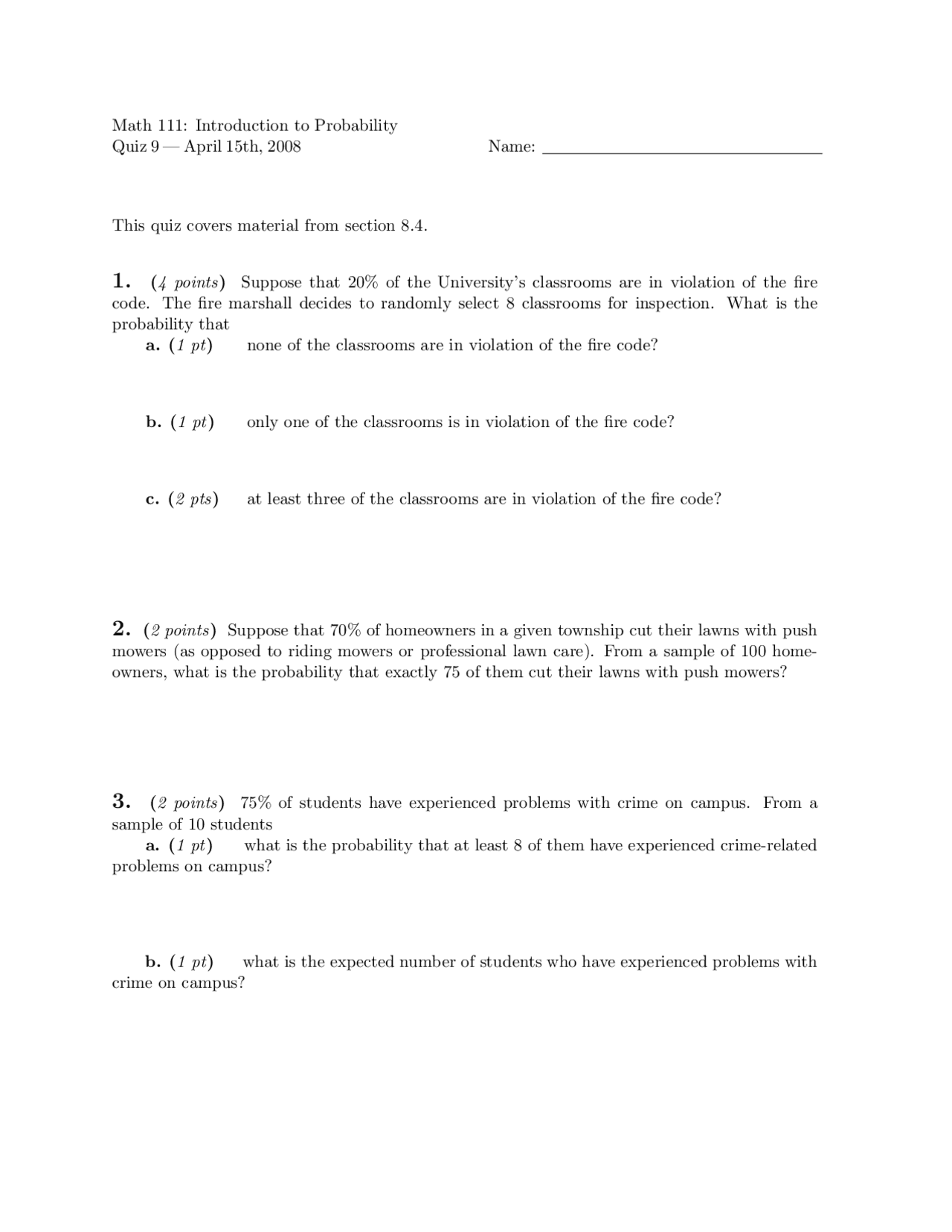 3 Solved Problems on Introduction to Probability - Quiz 9 | MATH 111 ...