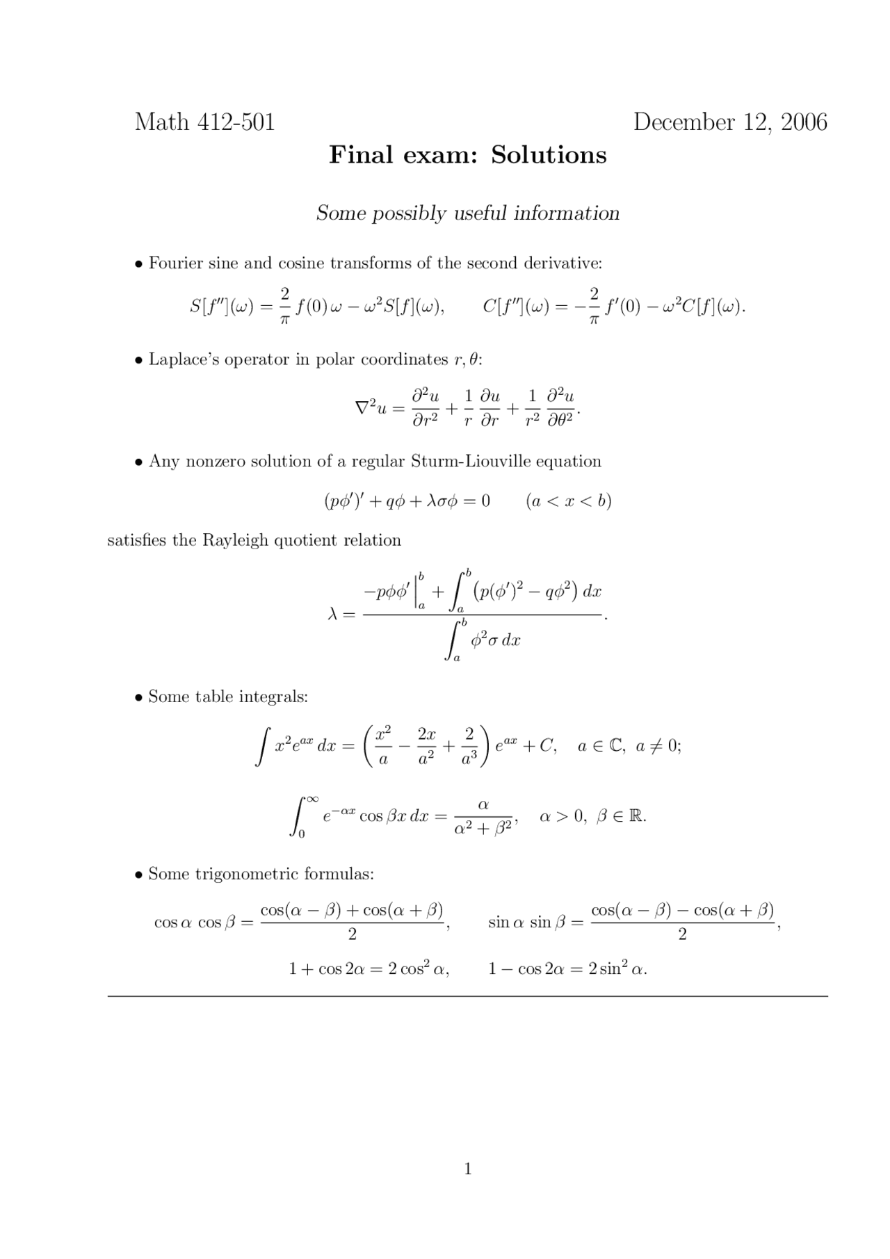 Final Exam With Solutions Theory Of Partial Differential Equations Final exam with solutions theory of partial differential equations