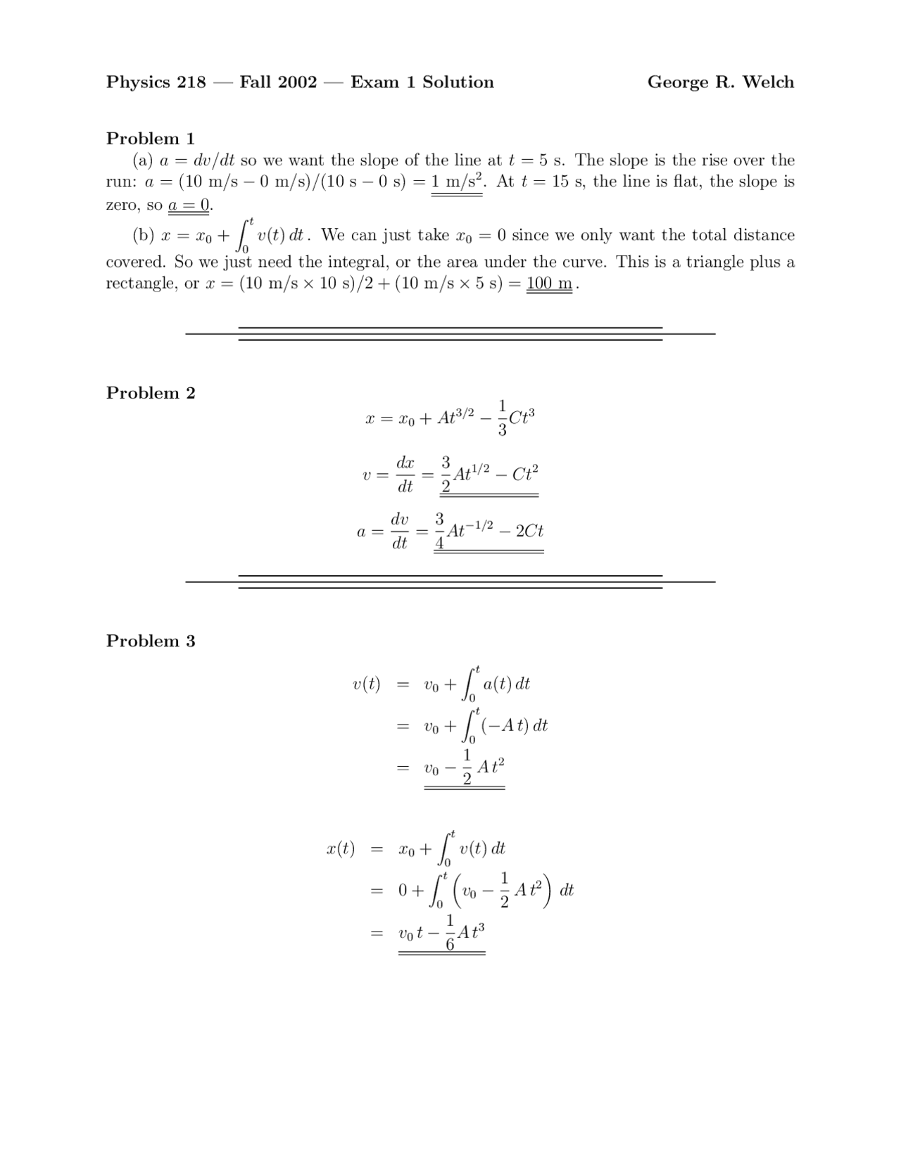 Solved Questions on Mechanics - Examination 1 | PHYS 218 - Docsity