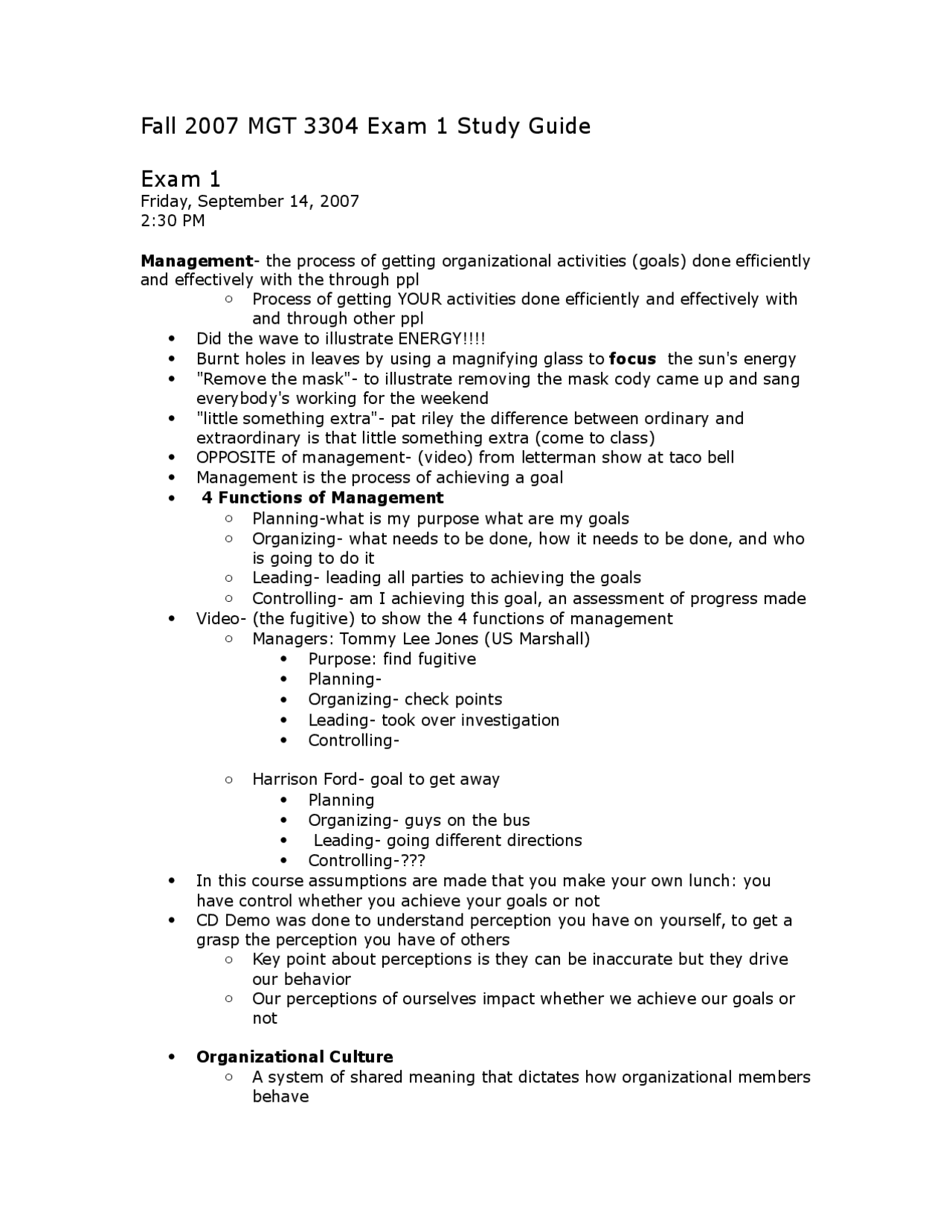 Study Guide on the Introduction of Management | MGT 3304 - Docsity