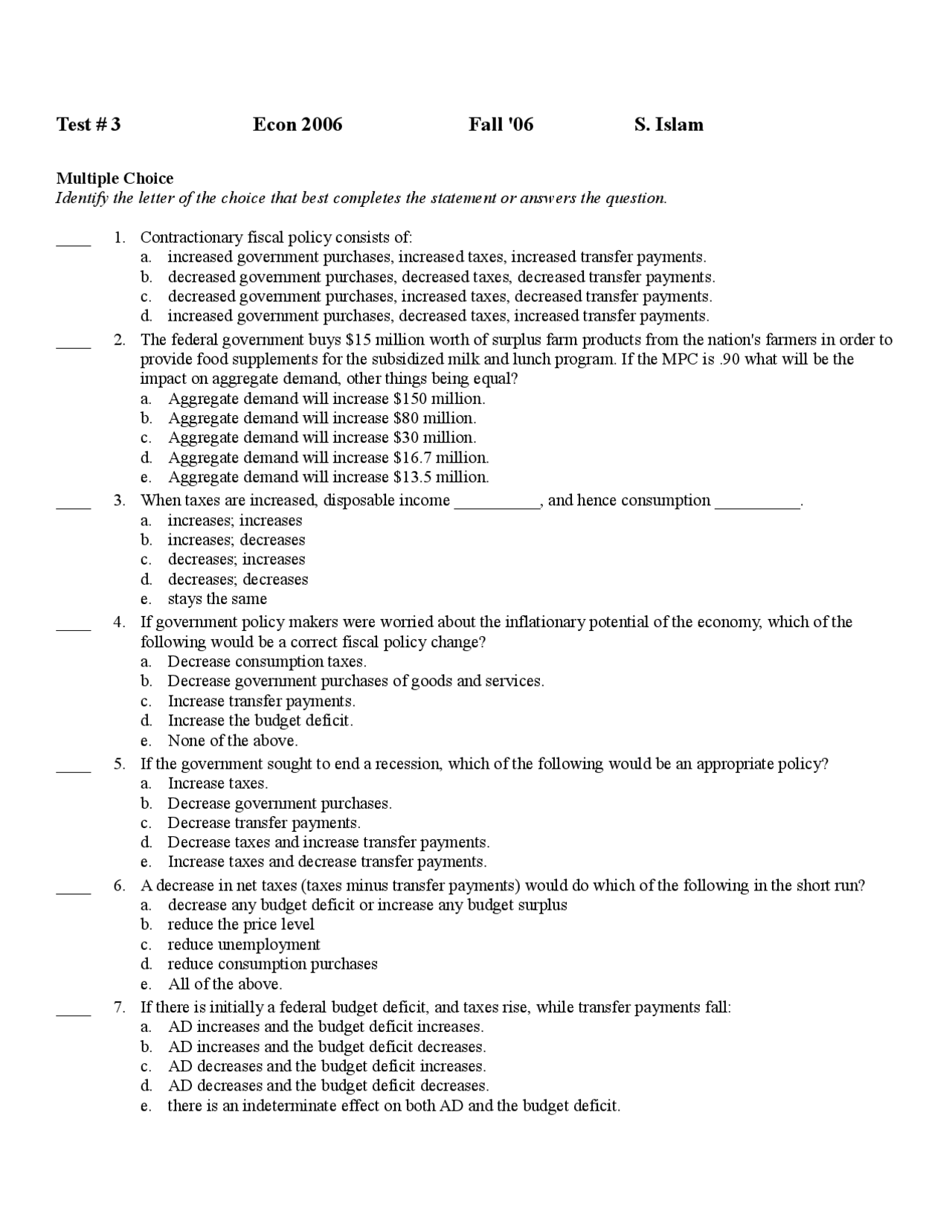 40 MCQs with Answer Key | Principles of Economics | ECON 2006 - Docsity