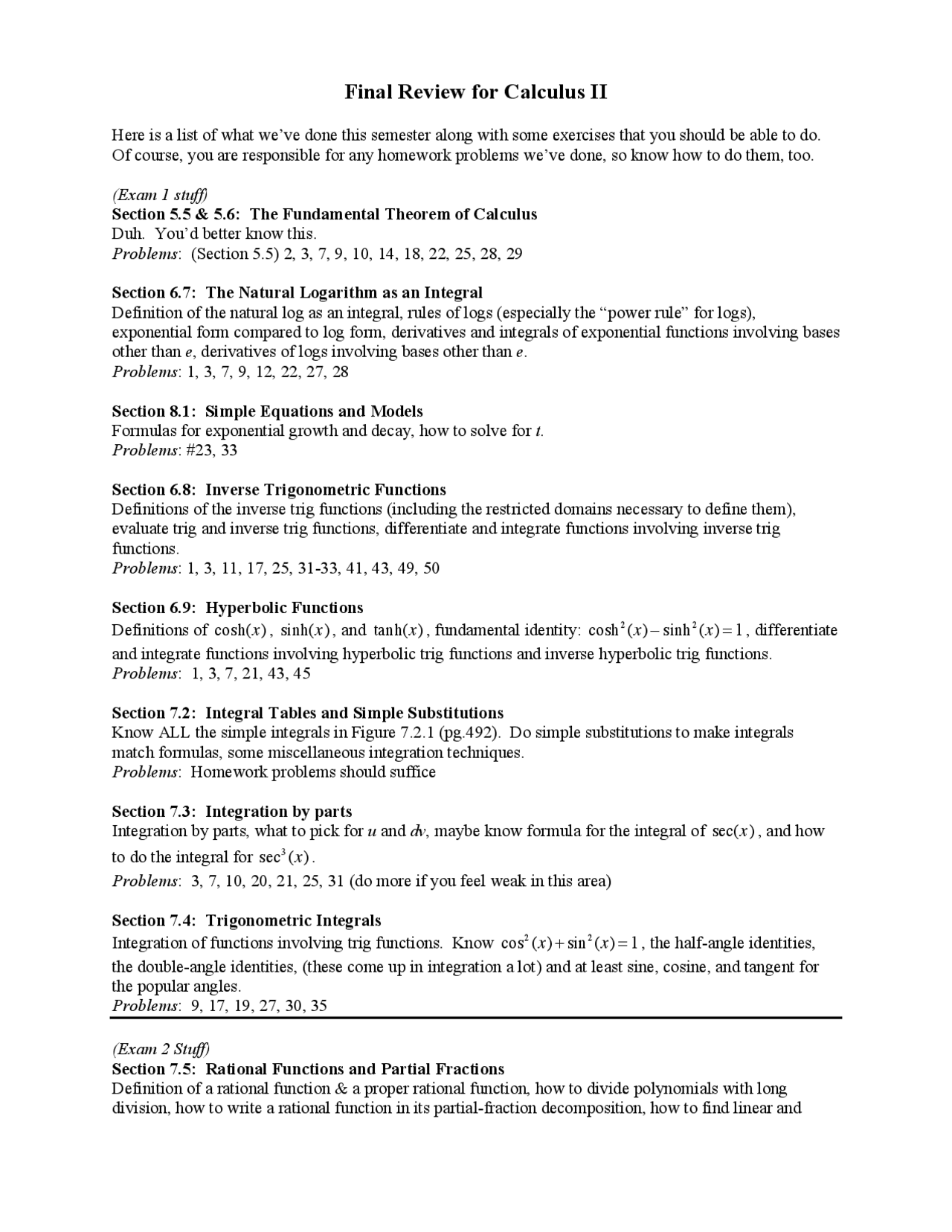 Calculus 2 Review Guide Final Review Sheet for Analytic Geometry and Calculus II | MATH 2300 ...